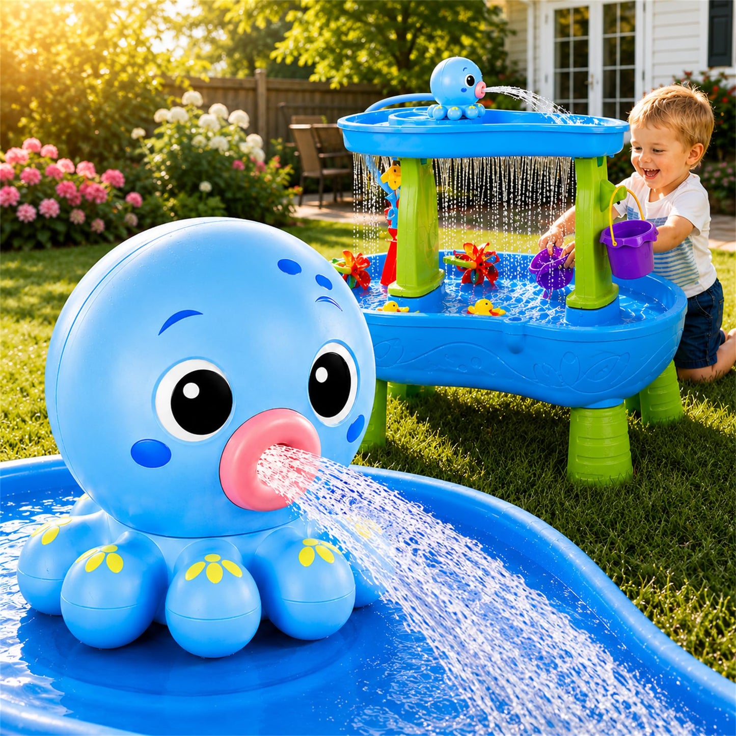 Hot Upgraded Octopus Water Table Pump with Huge Water Output, 3H Non-Stop Fun for Step 2, Rechargeable Water Pump for Water Table, Water Table Accessories for Kids, Toddlers Summer Water Toys (Pump Only）