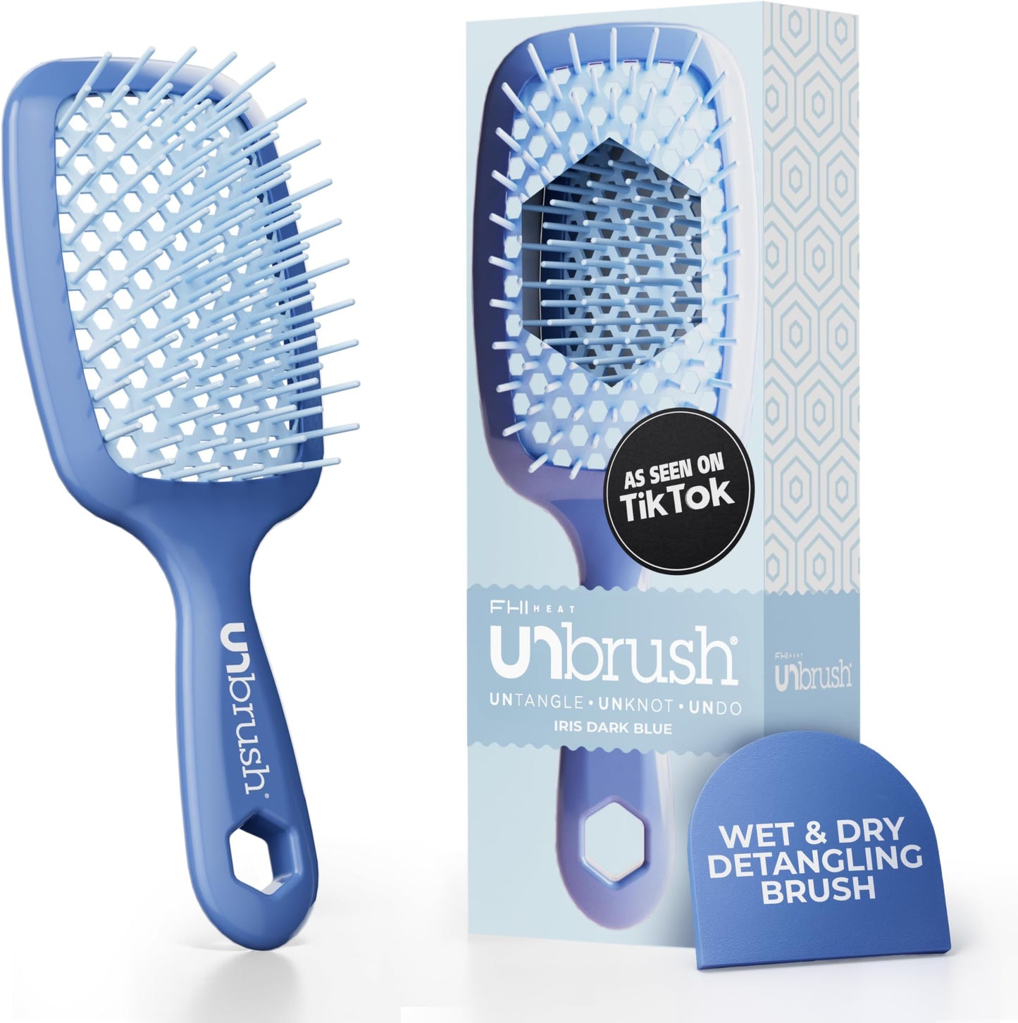 HotFHI Heat UNbrush Detangling Brush for Pain-Free Brushing on All Wet or Dry Hair Types — Durable DuoFlex Anti-Static Bristles, Lightweight Handle, Vented Hair Brush, Periwinkle Light Blue