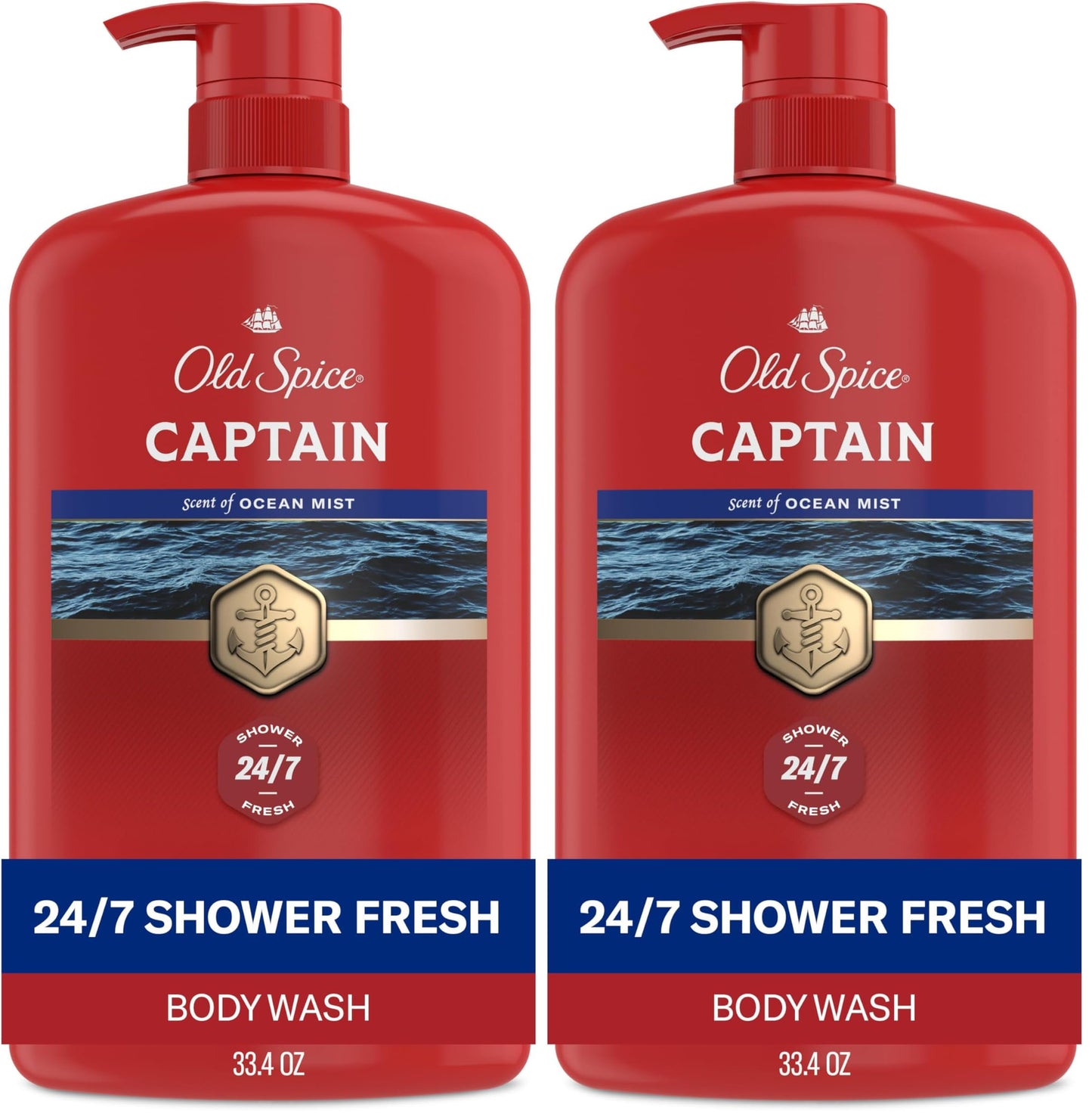 HotOld Spice Refreshing Body Wash for Men, 3X Defense, 24/7 Shower Fresh with Long Lasting Scent, Red Collection, Captain with Bergamot Scent, 33.4 oz