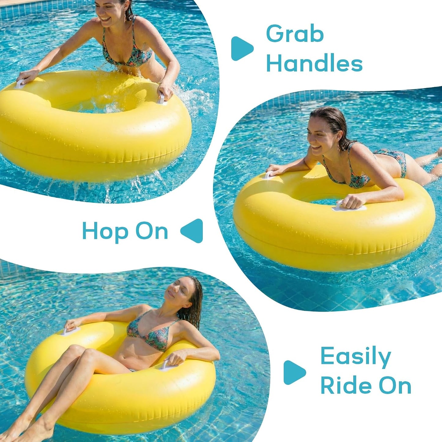 Hot Funscape Large Inflatable Pool Float Rings for Adults Kid, 3 Pack 44" Swim Floaties Tube W/Handles, Summer Tanning Water Floating Lounge, Outdoor Beach Lake River Swimming Toy Pool Party Family Blue