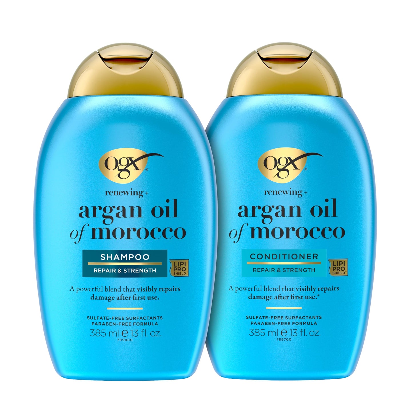 HotOGX Renewing + Argan Oil of Morocco Shampoo & Conditioner Set, Damage Repairing Shampoo & Conditioner Helps Strengthen & Repair Dry, Damaged Hair, Sulfate-Free Surfactants, 13 fl. Oz, 2 Pack