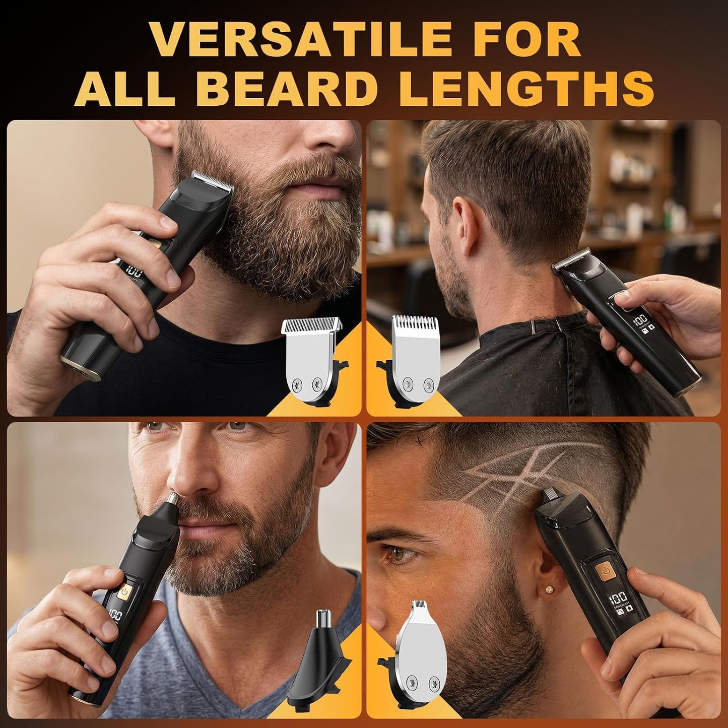 HotBeard Trimmer for Men, All-in-One Electric Razor & Hair Clipper, Waterproof Cordless Mustache Grooming Kit, Rechargeable Beard Hair Nose Ear & Body Trimmer, Face Shaver, Gifts for Men Husband Father