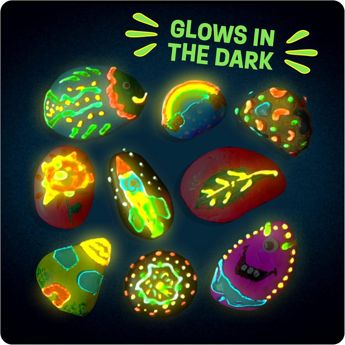 HotDan&Darci Kids Rock Painting Kit - Glow in The Dark - Gifts Arts & Crafts for Boys and Girls Ages 6-12 - Craft Activities Kits - Creative Art Toys for 6, 7, 8, 9, 10, 11 & 12 Year Old Kid