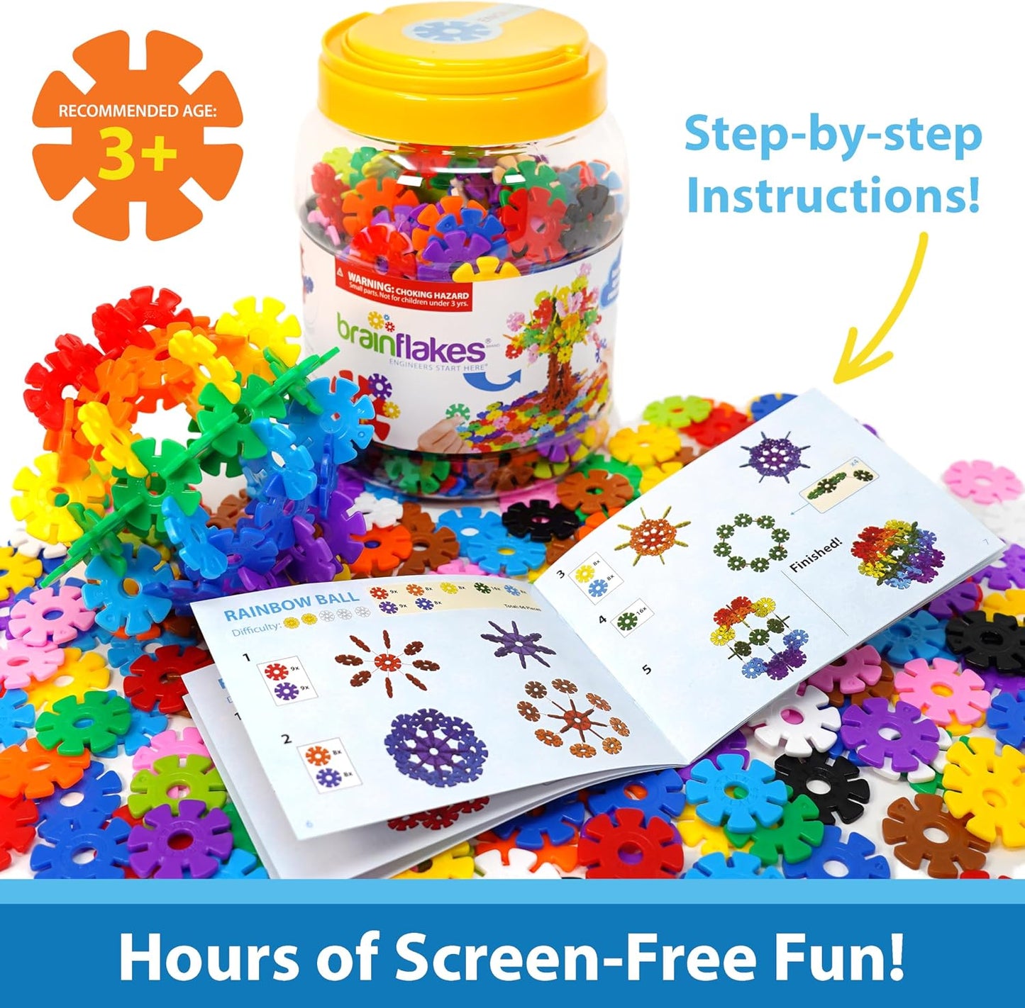 HotBrain Flakes 500 Piece Set, Ages 3+, Interlocking Plastic Disc Toy for Creative Building, Educational STEM Learning, Construction Block Play for Kids, Teens, Adults, Boys, and Girls