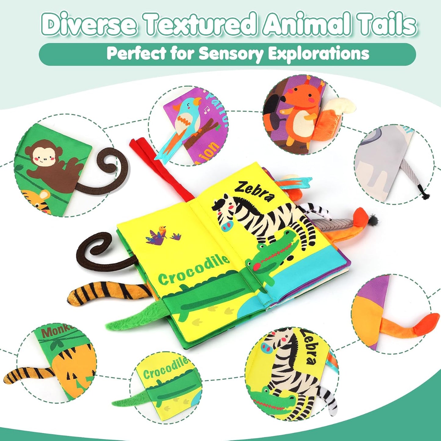 Hotbeiens Baby Books Toys, Touch and Feel Crinkle Cloth Book for Infant Baby 0-3-6-12-18 Months, Early Development Interactive Stroller Soft Toys, Newborn Gifts for Boys Girls