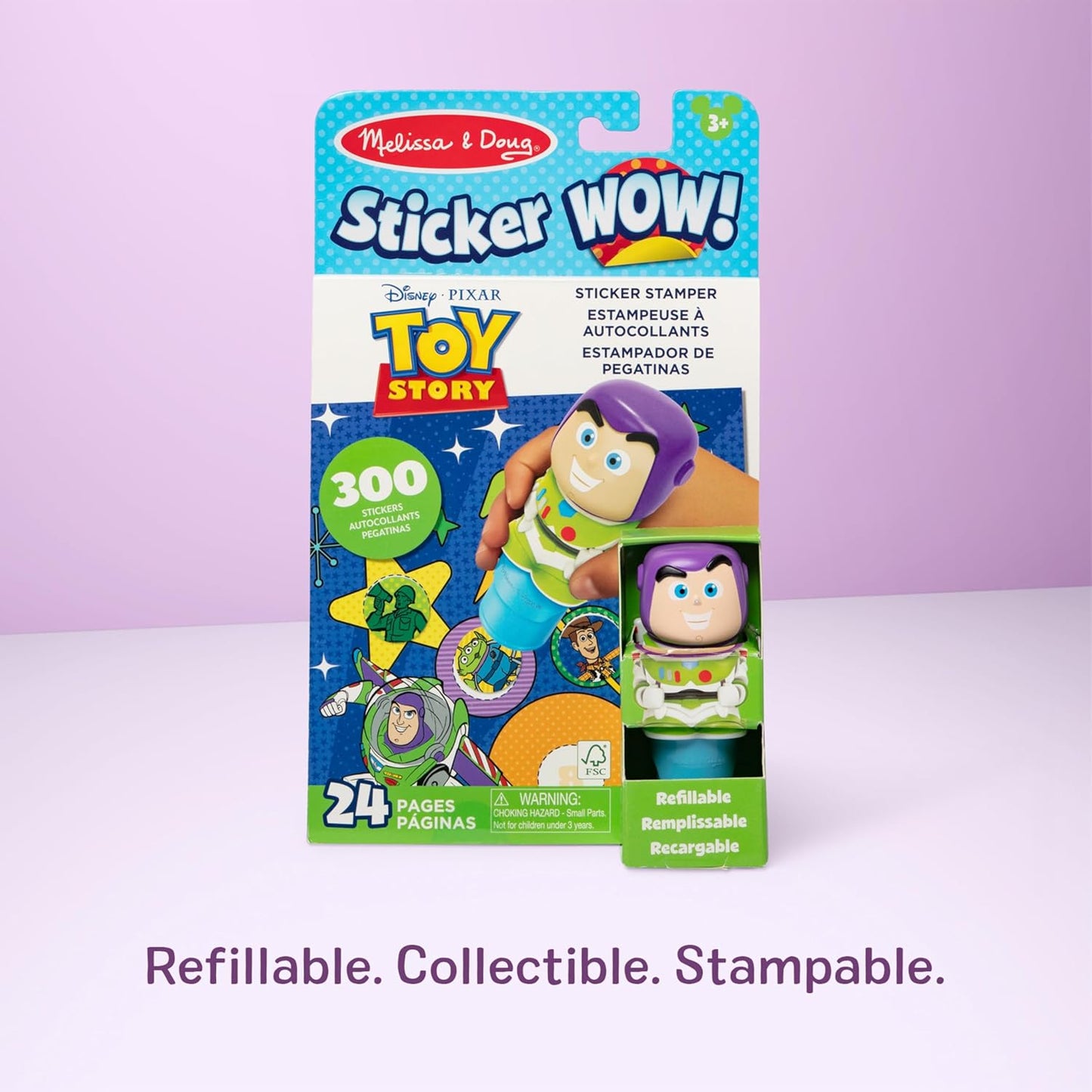HotMelissa & Doug Sticker Wow!™ 24-Page Activity Pad and Sticker Stamper, 300 Stickers, Arts and Crafts Fidget Toy Collectible Character – Disney Buzz Lightyear - for Kids Ages 3+ - FSC Certified