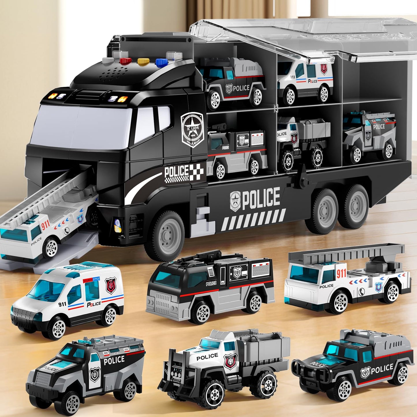 HotNIPLOOOW Toddler Boys Construction Truck Vehicle Toy Set with Play Mat and Die-Cast Toy Car, Transport Carrier Truck for Kids 3-5, Birthday Gifts Toys for 3-8 Year Old Boys
