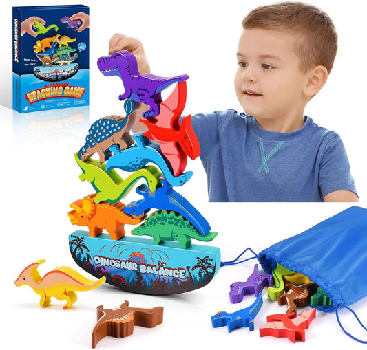 HotIPOURUP Dinosaur Toys for Kids 3-5: Wooden Stacking Montessori Toys for 3 4 5 6 7 8 Year Old Boys Girls Birthday Gifts for Kid Ages 4-8 Balance Competition Game for Family Stocking Stuffers