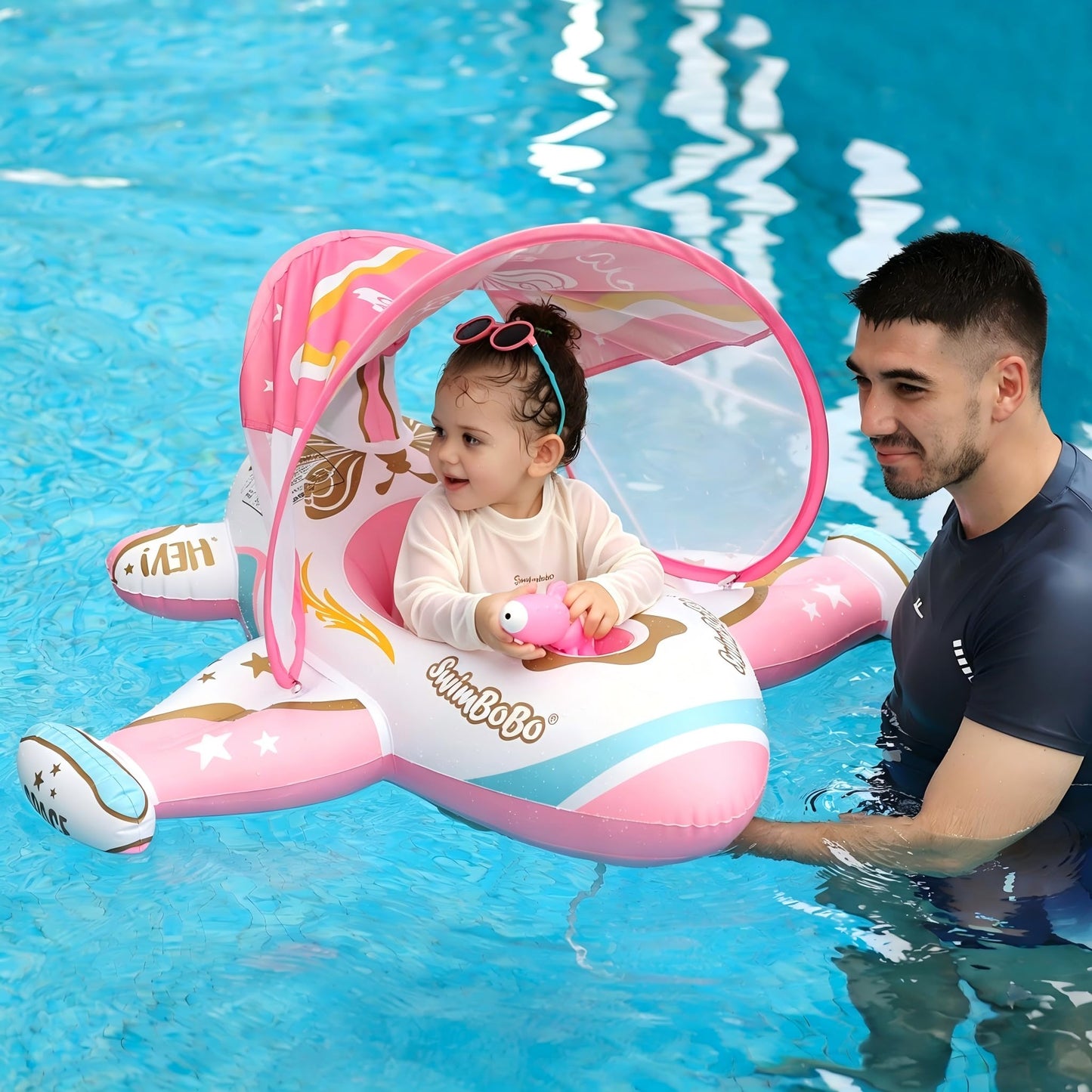 Hot Toddler Float Inflatable Baby Swim Float with Canopy and Seat Pool Toys for Kids 3+ Years Old