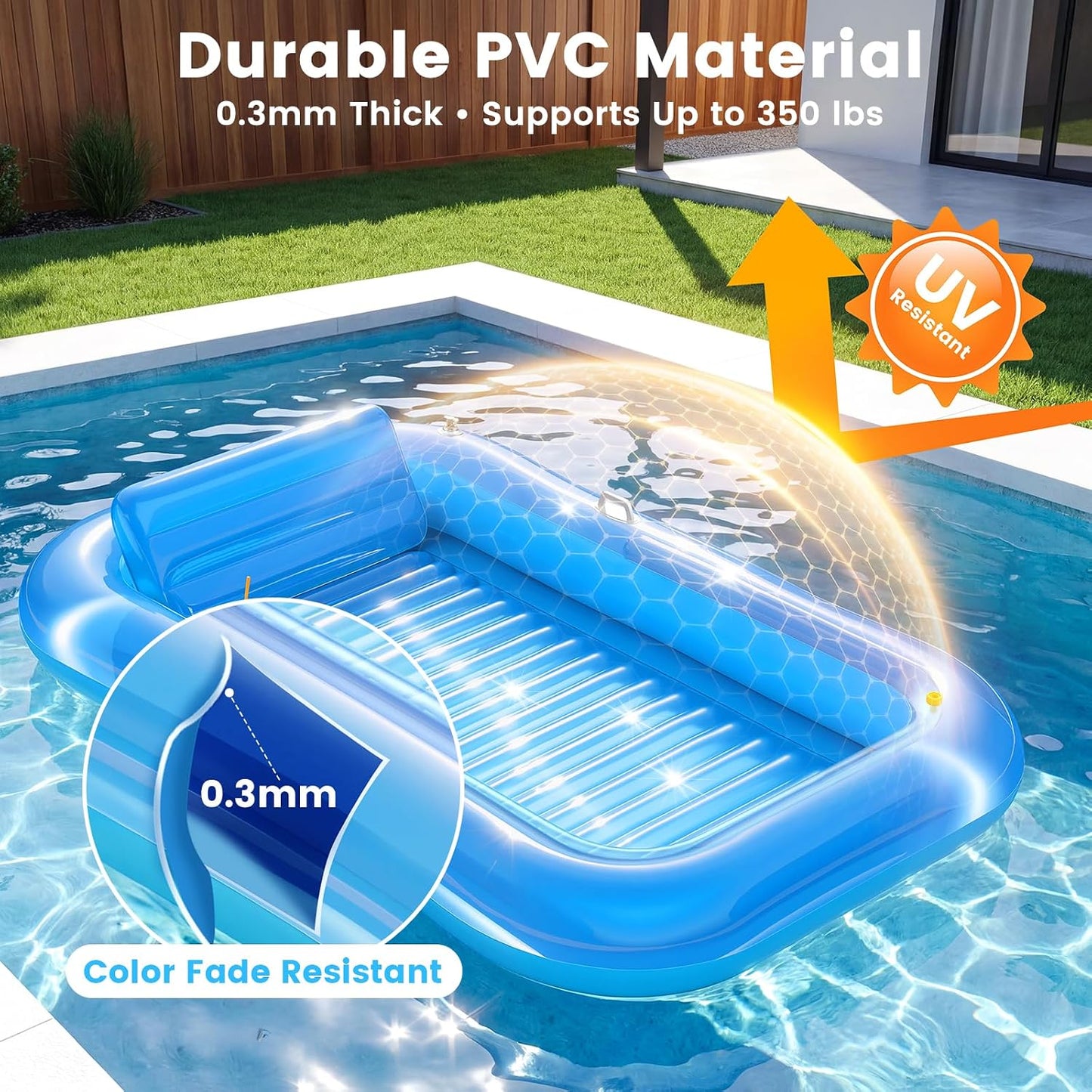 HotInflatable Tanning Pool Lounger Float with Sprinkler, 77" x 48" XL Tanning Pool for Adults with Pillow & Cup Holder, 6 in 1 Suntan Tub Sunbathing Bed Pool Floats Adult for Backyard, Beach & Lake