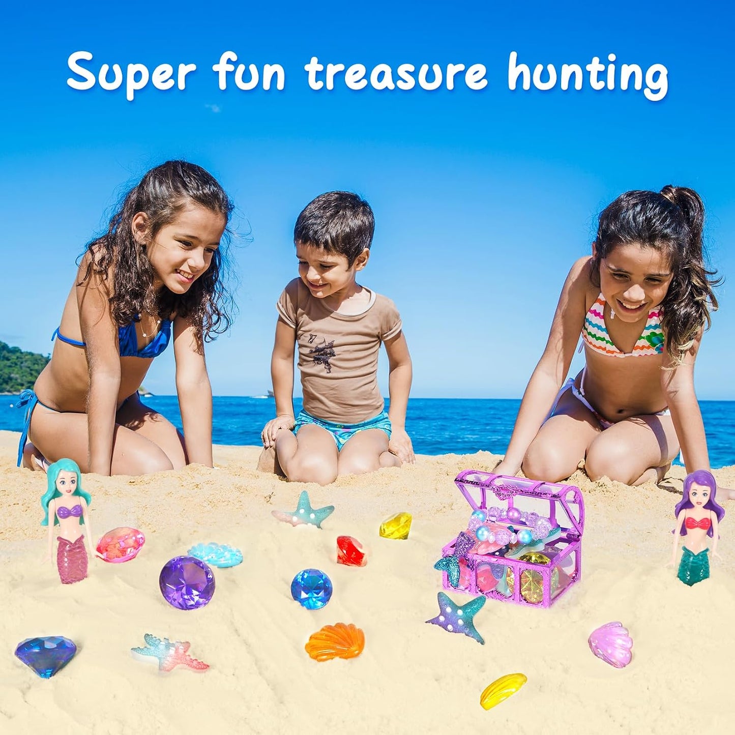HotVGOFUN Diving Pool Toys for Kids Ages 3-12, 31 Pcs Mermaid Pool Toys, Diving Gem Toys with Pirate Treasure Chest, Summer Underwater Game Toys Swimming Training Gift for Boys Girls with Storage Bag