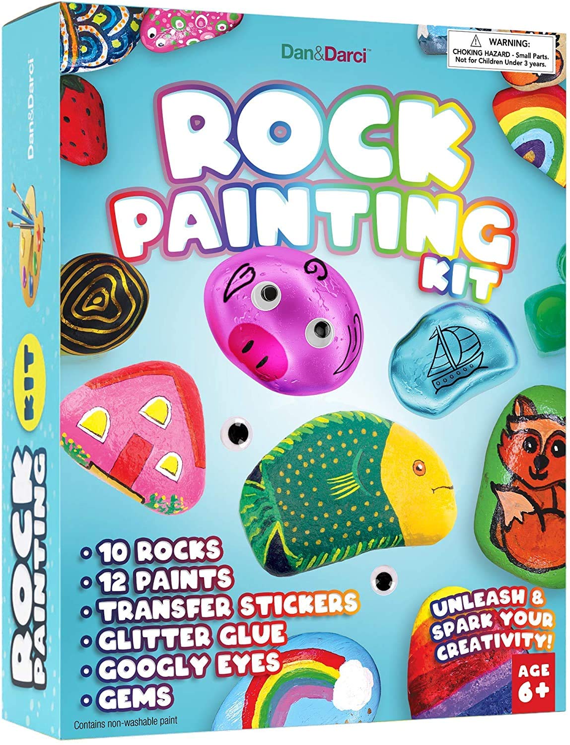 HotDan&Darci Kids Rock Painting Kit - Glow in The Dark - Gifts Arts & Crafts for Boys and Girls Ages 6-12 - Craft Activities Kits - Creative Art Toys for 6, 7, 8, 9, 10, 11 & 12 Year Old Kid