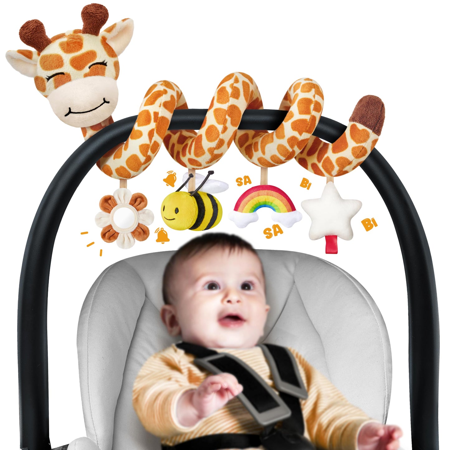 HotSpiral Car Seat Baby Toys 0-6 Months, Infant Carseat High Contrast Sensory Toys Hanging Stroller Accessories, Newborn Shower Gifts for Baby Boys Essentials Stuff, Cute Black and White Cow