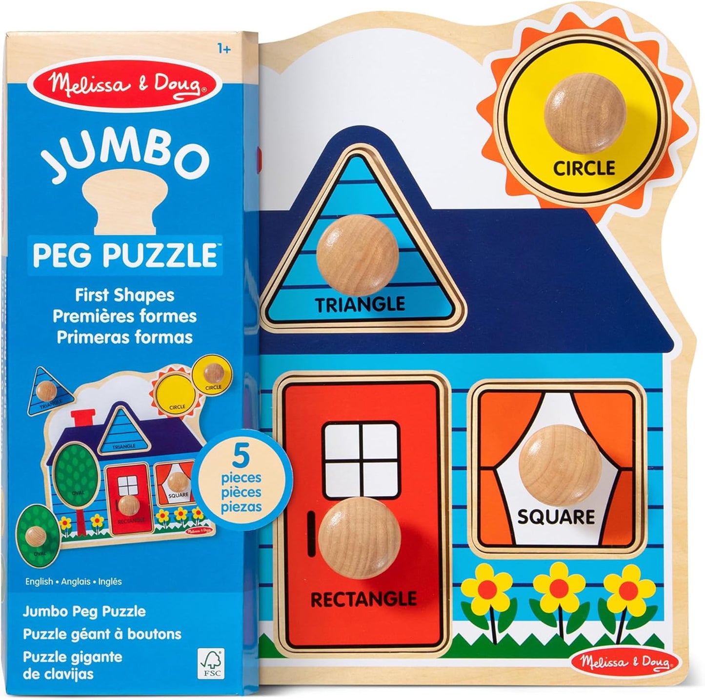 Hot Melissa & Doug First Shapes Jumbo Knob Puzzle, Wooden Peg Puzzle for Toddlers, Educational Toy for Shape Recognition and Fine Motor Skills, Ages 1+