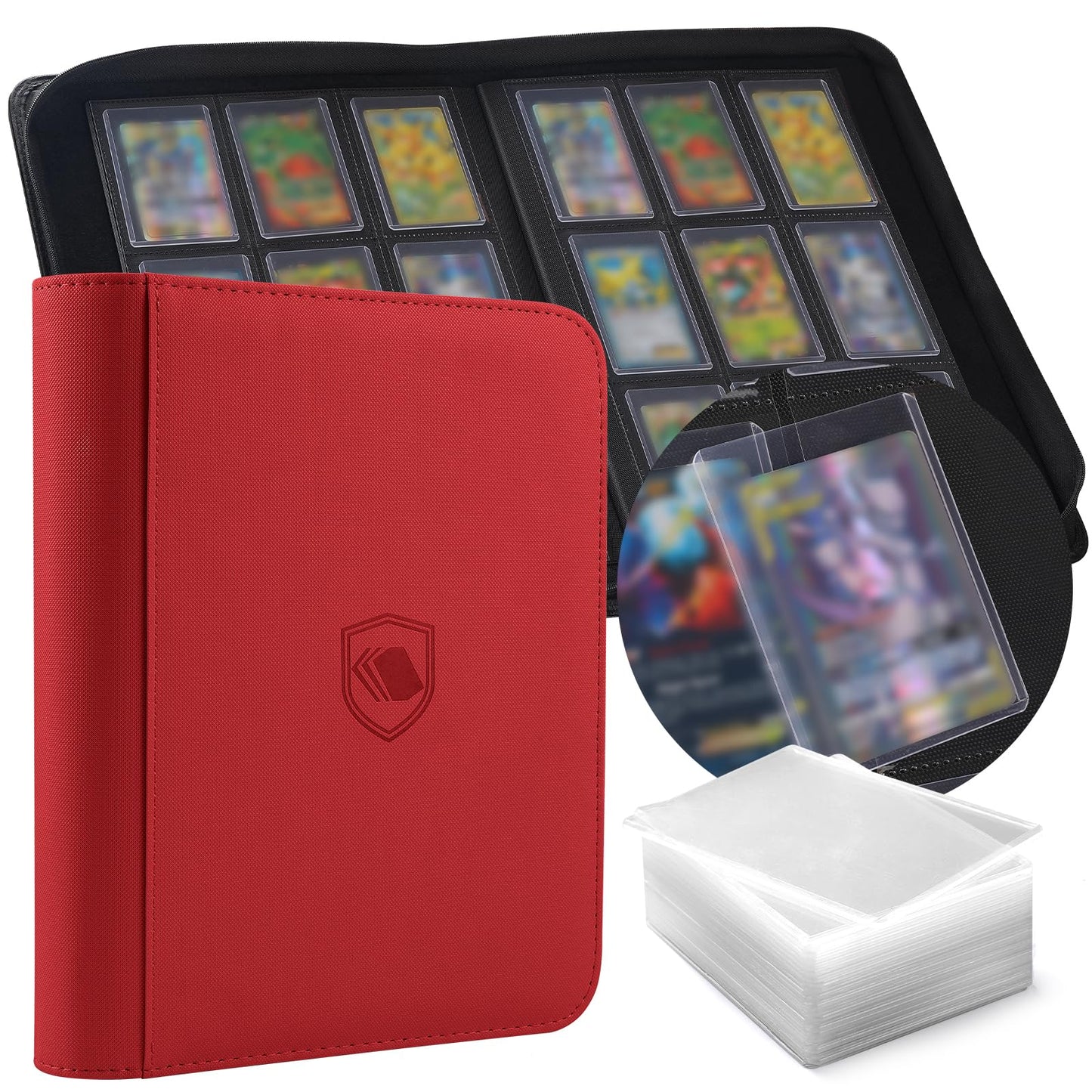 HotTop Loader Binder 9 Pocket, Holds 360 Toploaders, 100 Toploaders INCLUDED | Toploader Binder for 3" x 4" Rigid Toploaders, Trading Card Binder for TCG, MTG, Sport Cards, PU Leather Cover, Side Loading