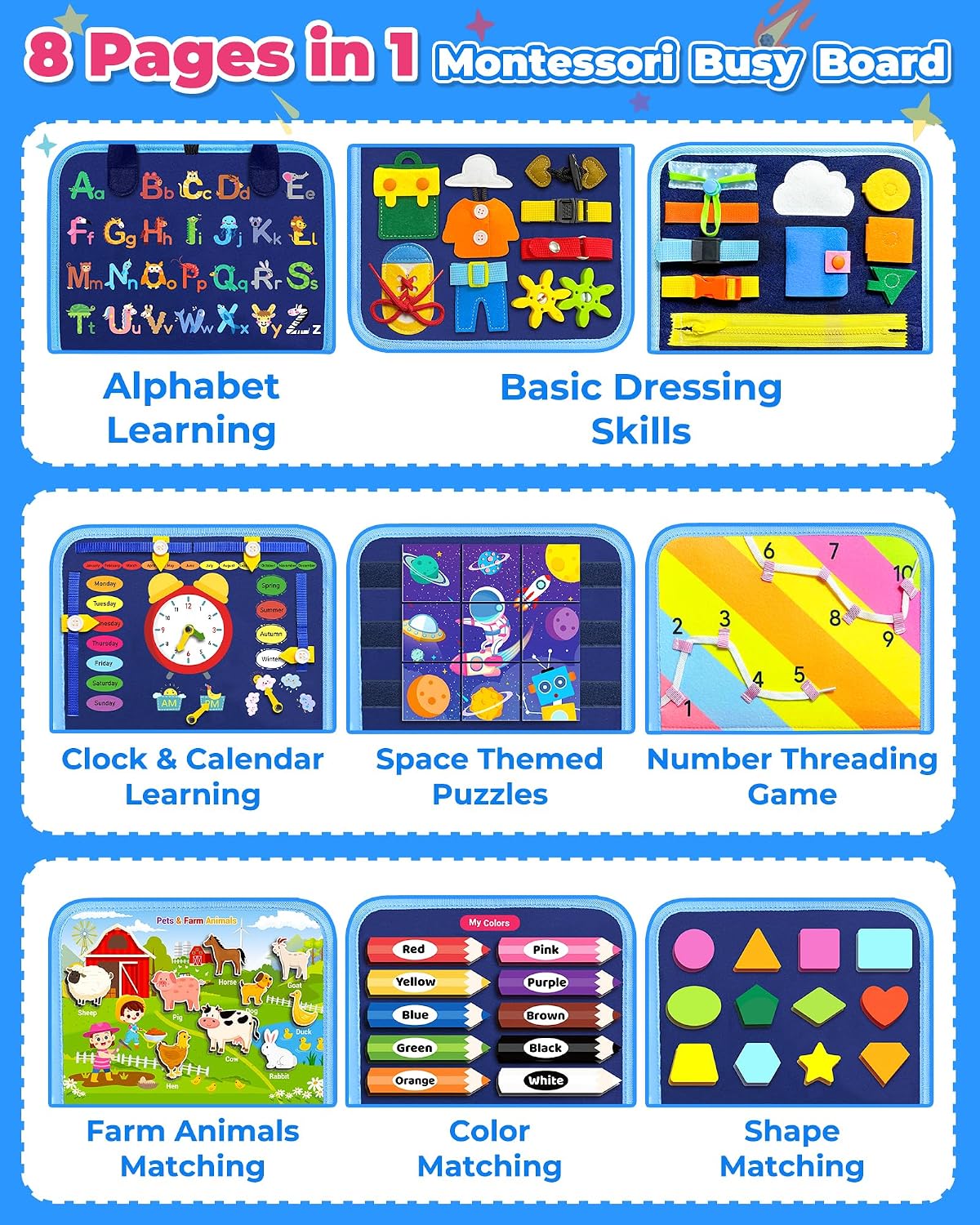 HotGojmzo Busy Board Montessori Toys for Toddler Boy Birthday Gifts, Busy Book Sensory Toys for Toddlers, Learning Educational Toddler Travel Activities