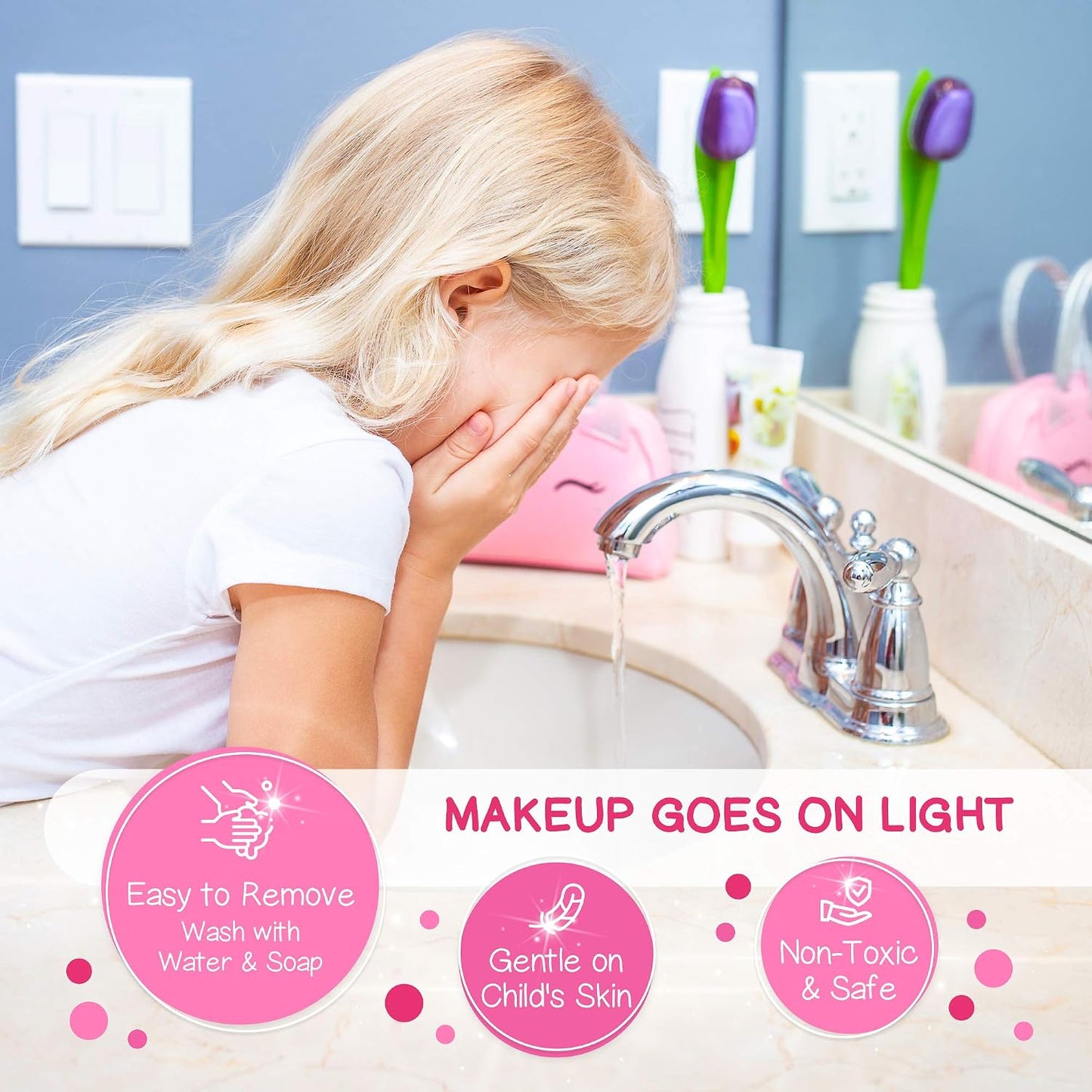 HotKids Real Makeup Kit with Pink Unicorn Purse Non Toxic Washable Make Up Set | Unicorn Toys for Girls Age 4-6, 5 Year Old Girl Birthday Gift Ideas, Toddler Little Girl Gifts 3 4 5 6 7 8 9 10 Years Old