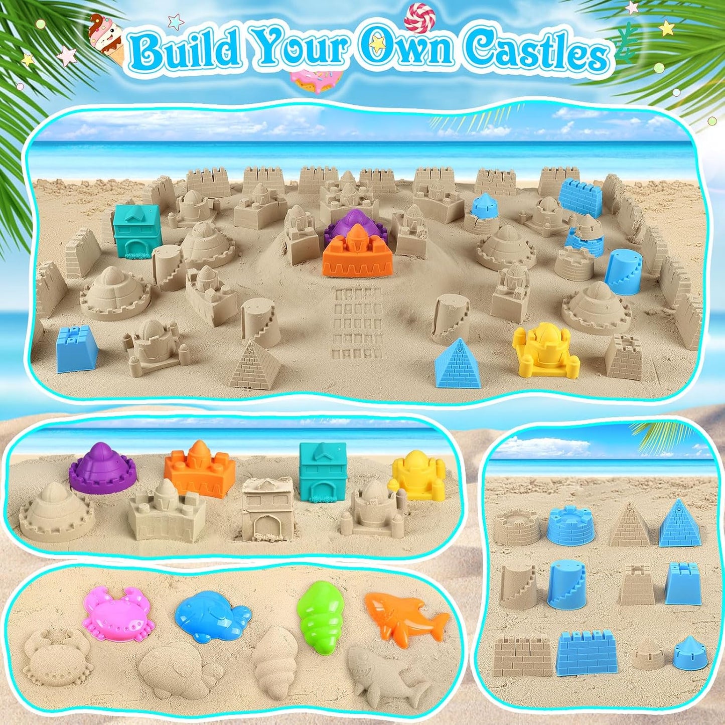HotCollapsible Beach Toys for Kids Toddlers, 3 Foldable Buckets and Shovels Set, Sand Castle Building Kit, Ice Cream Travel Sand Toys for Sandbox & Mesh Bag, Beach Essentials for Boys Girls Age 3-10