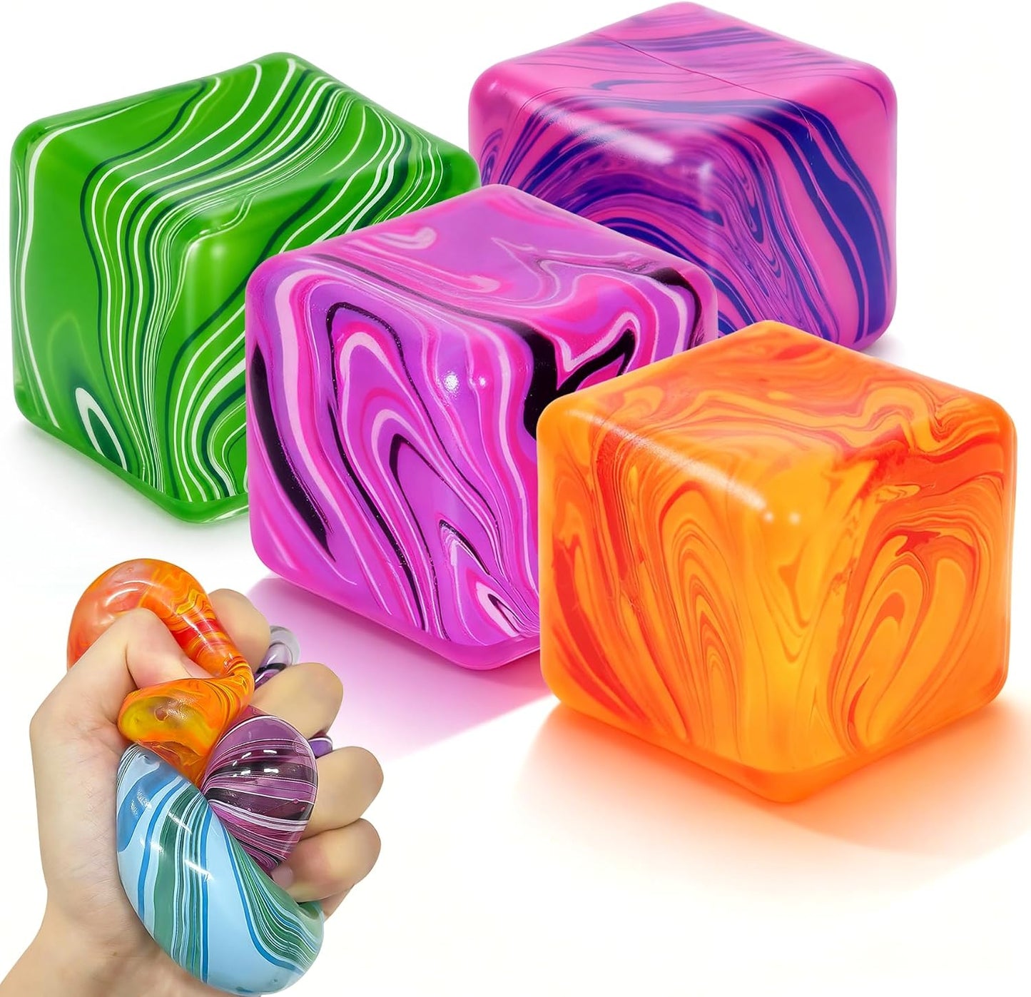 Hot4 Pack Fidget Toys, Squishy Cube, Ice Cube Squishy for Anxiety & Stress Relief for Adults, Slow Rise Sensory Stress Balls, Classroom Prizes