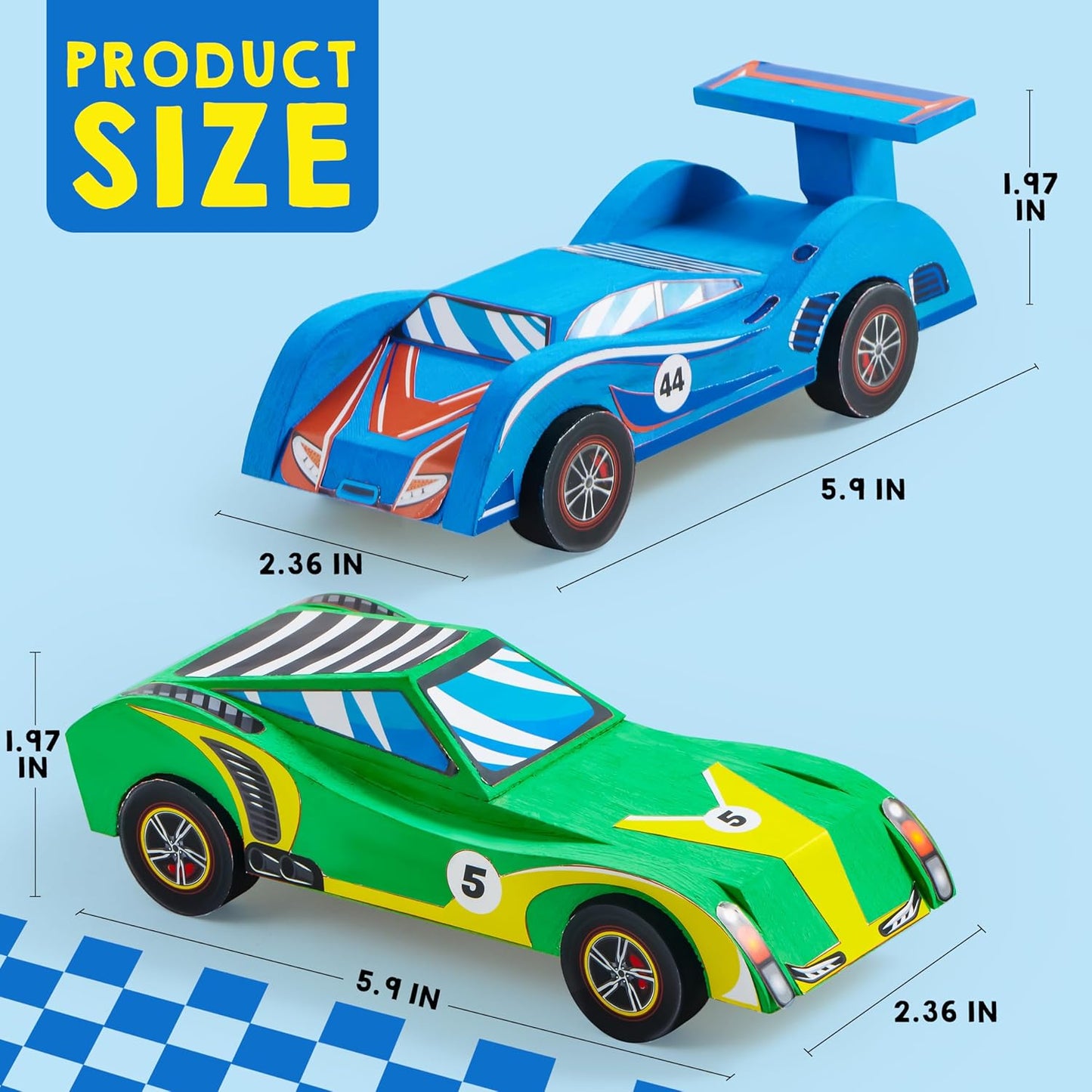 HotKlever Kits 4 DIY Wooden Race Cars-Build & Paint Your Own Wood Craft Kit, 4 Race Cars Toy, Easy to Assemble Arts Crafts Kit, Birthday Party Presents for Kids Boys and Girls
