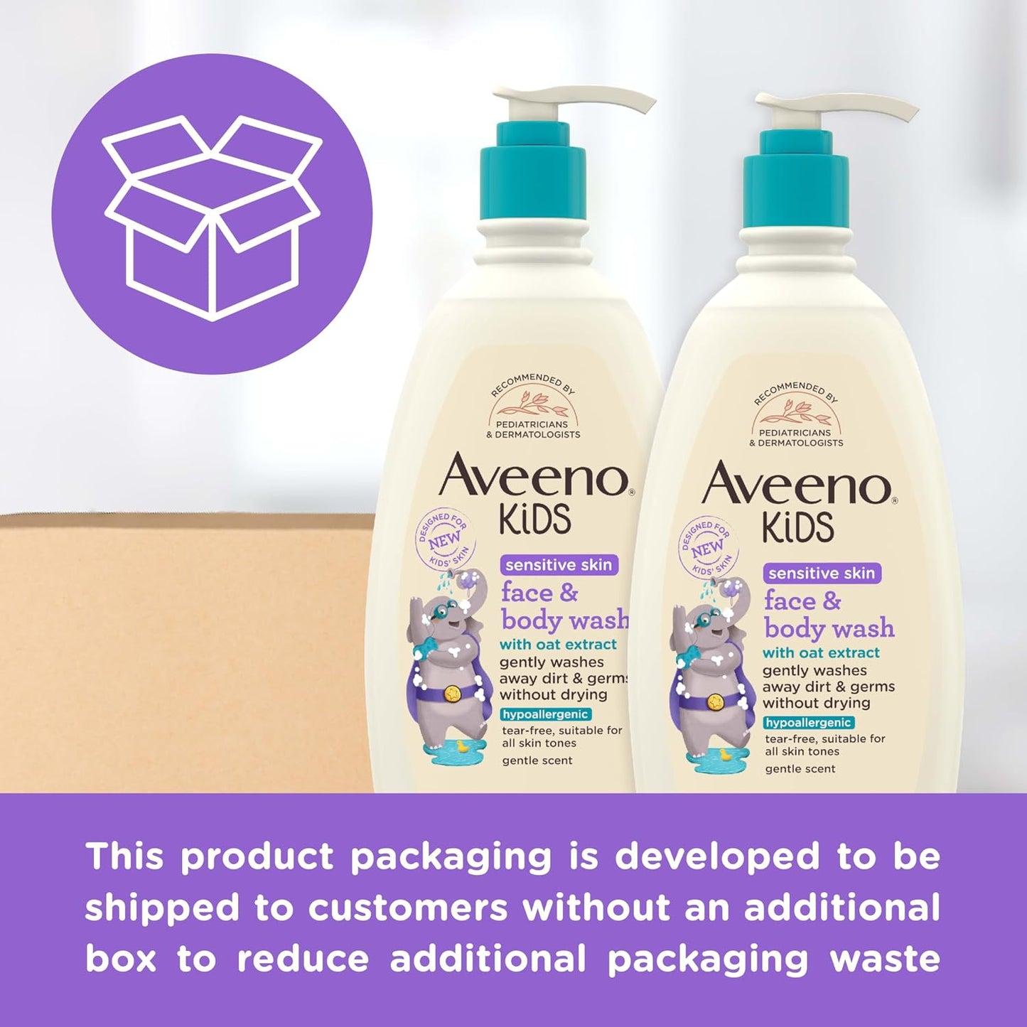 HotAveeno Kids Sensitive Skin Face and Body Wash with Oat Extract, Gently Washes Away Dirt and Germs Without Drying, Tear-Free, Hypoallergenic Kids Body Wash, 18 fl. oz, 2 Pack