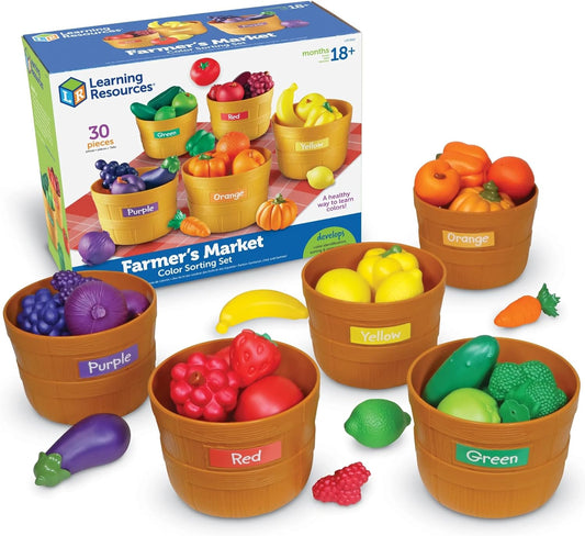 HotLearning Resources Farmer's Market Color Sorting Set | Pretend Play Food Sets for Kids Kitchen, Color Sorting Toys, Plastic Fruit and Vegetable Toy for Kids Kitchen Set