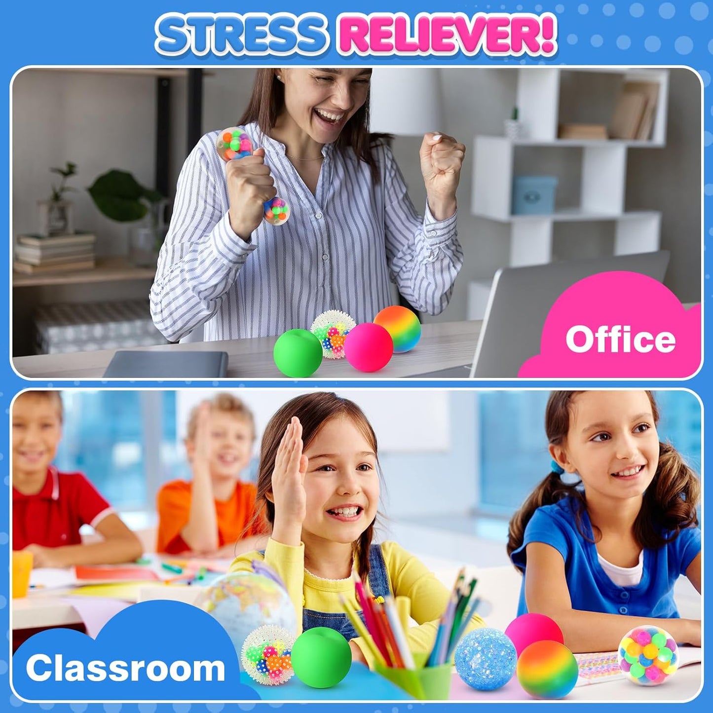 Hot6 Set Squishy Sensory Stress Squeezing Balls for Adults | Sensory Calming Tool to Relieve Nervousness, Vent Mood and Improve Focus, Pull Stretch Fidget for Classroom Prize Box Toys