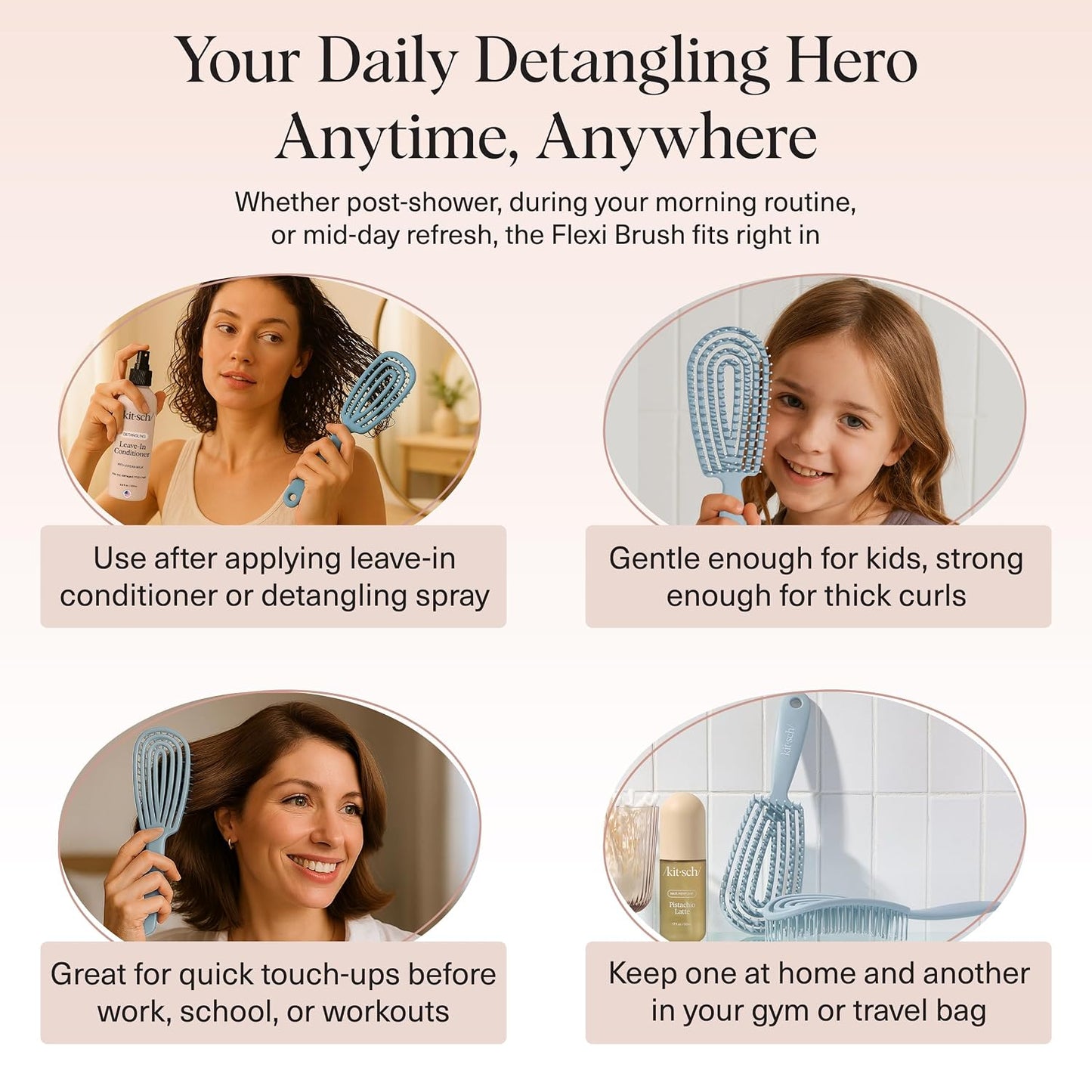HotKitsch Hair Brush Detangler – Flexi Flow Hair Brush for Women, Men & Kids | Detangling Brushes for Curly Hair with Bendable Frame, Bounce Curl Defining Brush for Wet or Dry Strands - Haze Blue