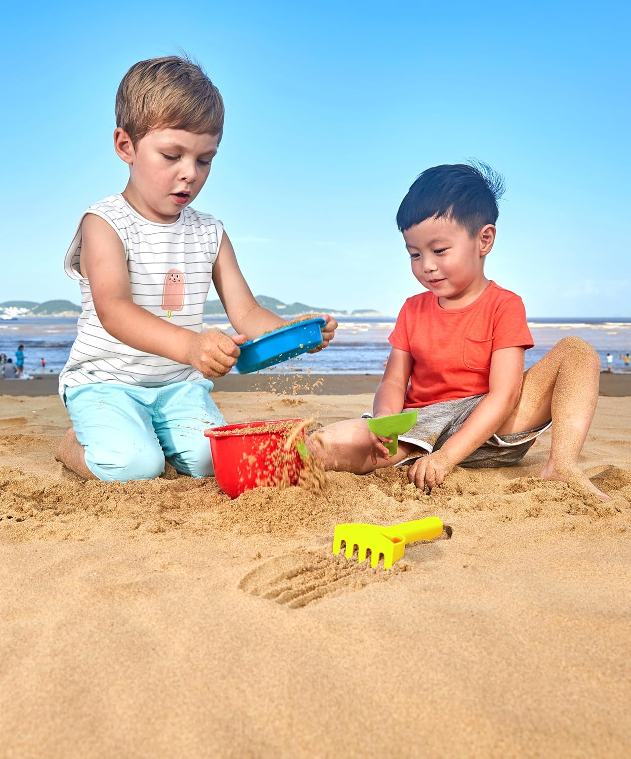 Hot Hape Beach Basics Sand Toy Set Including Bucket Sifter, Rake, and Shovel Toys| Sand Toy Playset for Toddlers 18M+