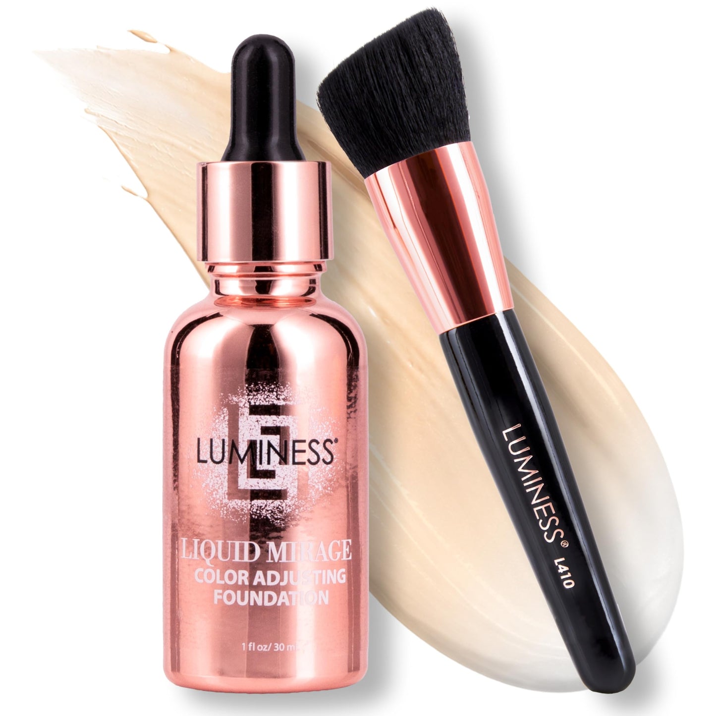 HotLUMINESS Liquid Mirage w/SPF 50 Color Adjusting Foundation Kit - Color Changing Foundation, SPF 50 Primer & Makeup Brush, Face Makeup for Mature Skin, 4in1 Liquid Foundation, Concealer & Moisturizer