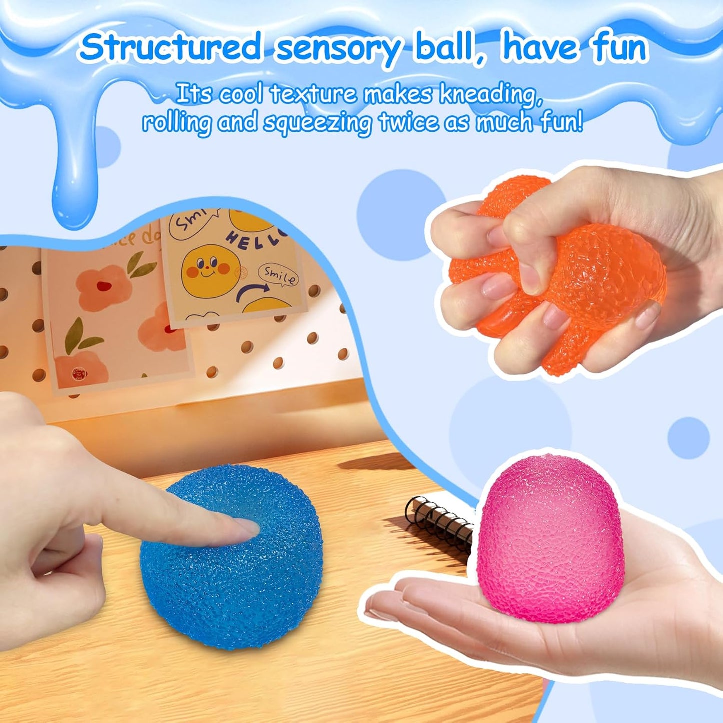 Hot Stress Balls-Gumdrop Squishy Stress for Kids and Adults, Super Solid Squeeze Ball, Sensory for Stress Relief, Birthday, Easter Basket Stuffers and Party Favors (Blue)