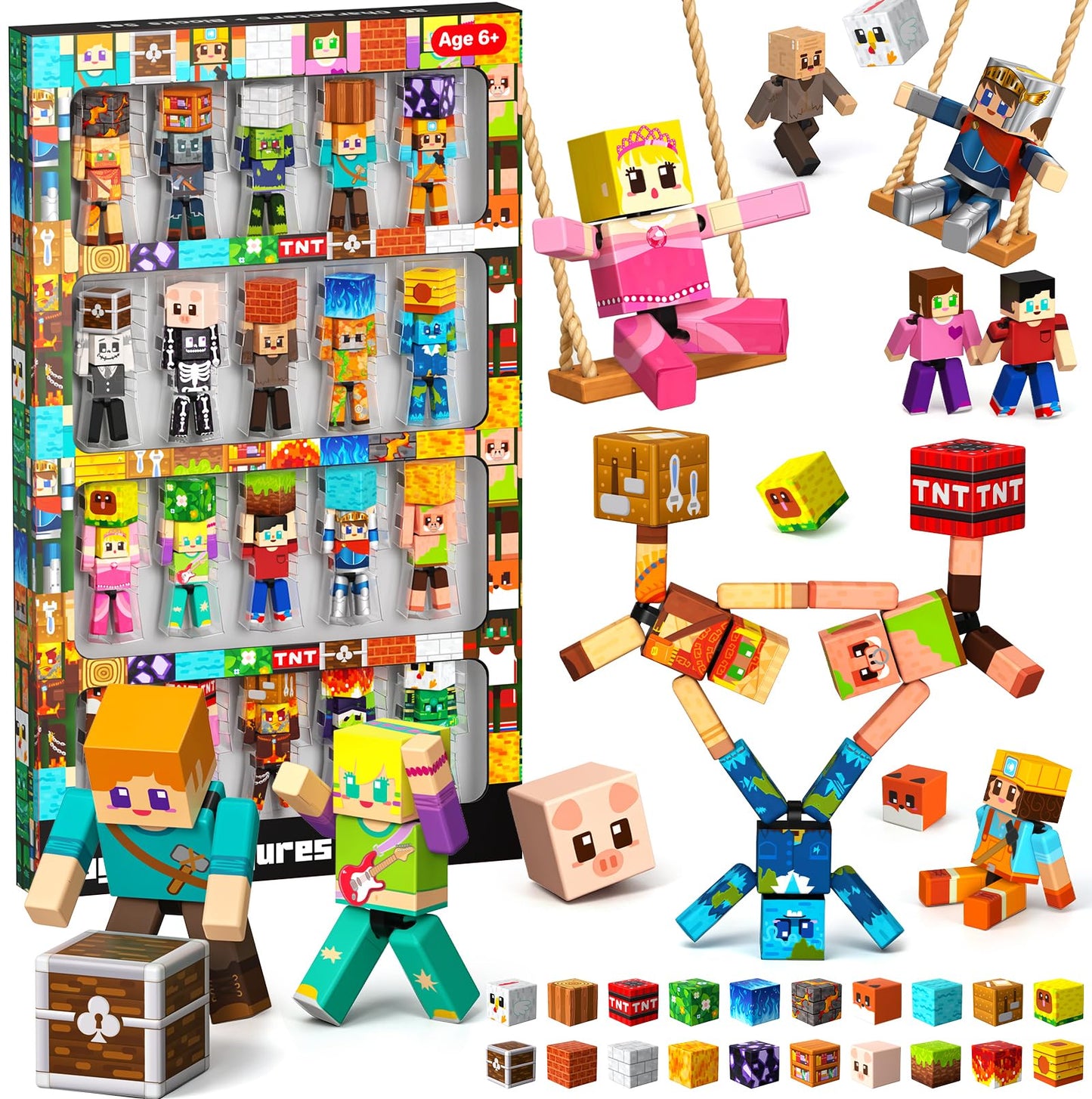 HotMagneverse 20 Pcs Magnetic Action Figures Playset - Magnetic Building Blocks, Magnet Cubes and Rotatable Figures Character Toys for Kids, Birthday Gift for 6+ Year Old Boys Girls (Patent Pending)