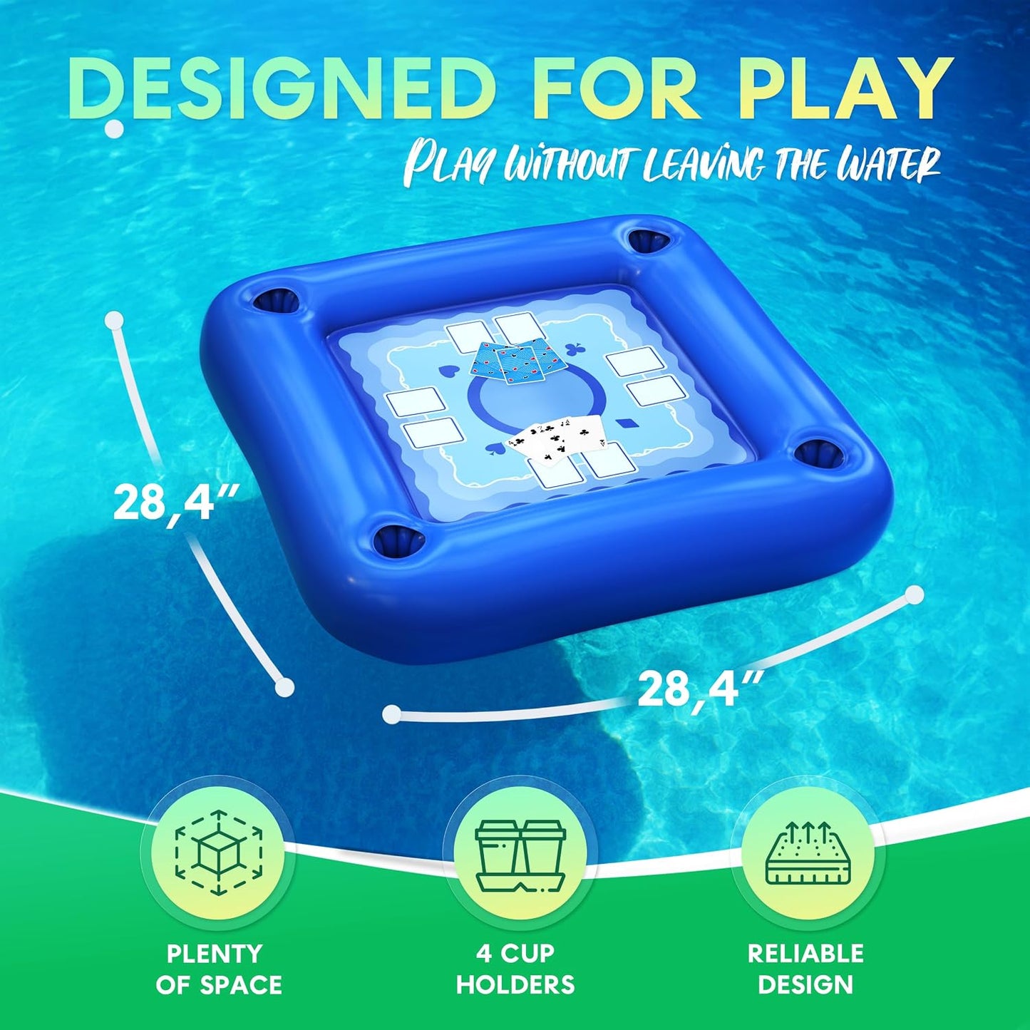 Hot DIMROM Floating Table for Pool with Cup Holders – Adult Pool Games with Waterproof Cards – Pool Float Games – Perfect for Party, Snacks, Drinks, Hot Tub & Summer Fun