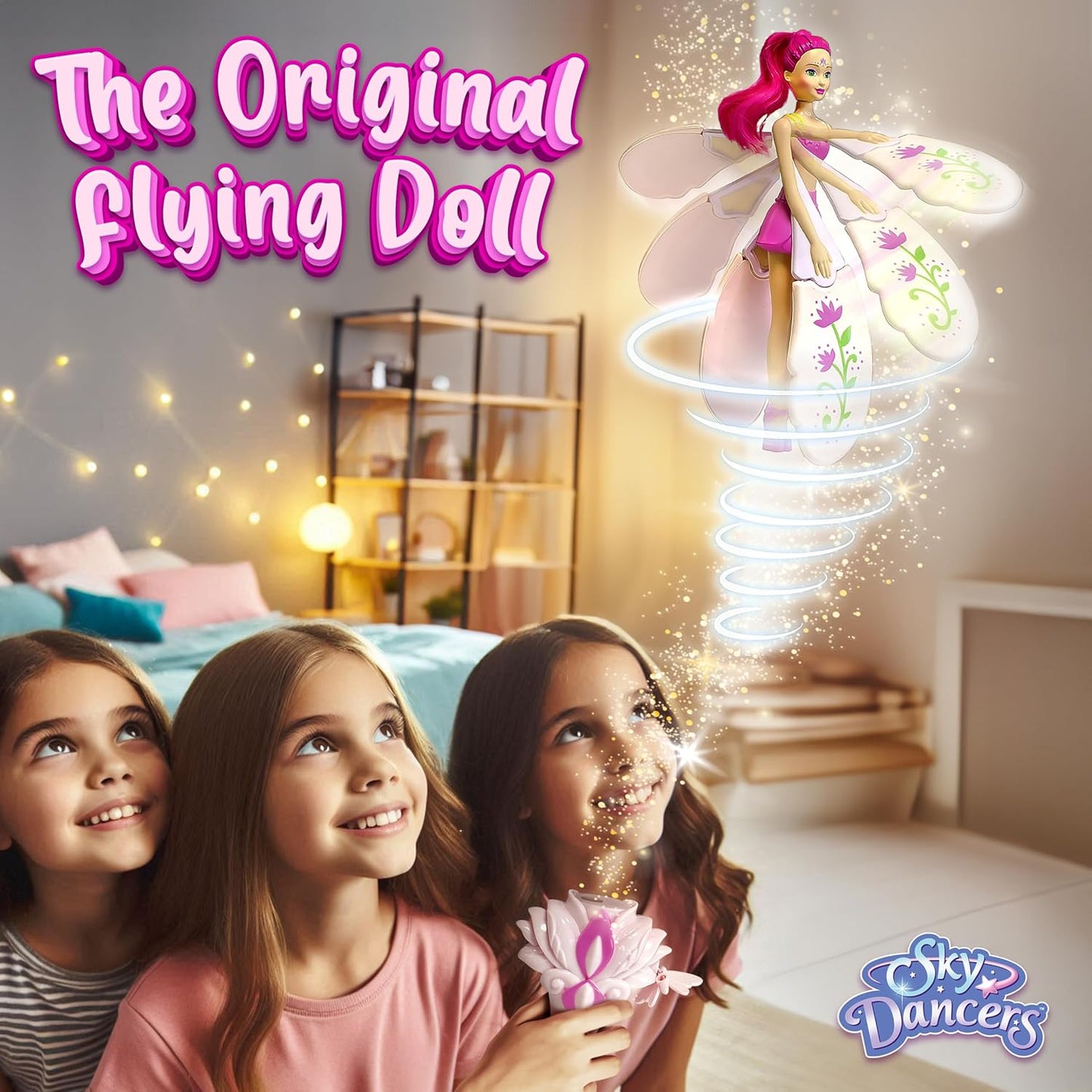 Hot Sky Dancers Flying Doll – Fuchsia Fantasy | Original 90s Throwback Toy that Really Flies | Pull-String Powered, No Batteries Needed | Magical Gift for Girls & Boys Ages 6+