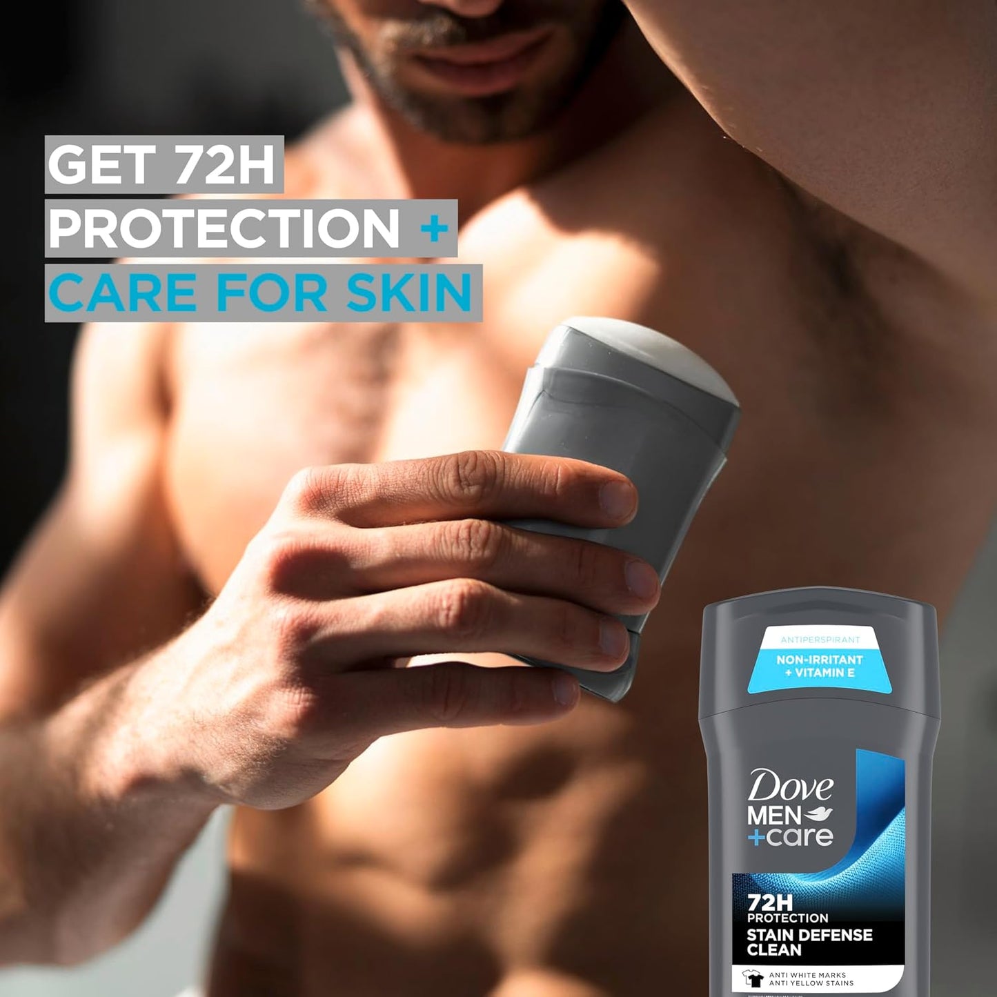 HotDove Men+Care Deodorant Stick 4 Count Stain Defense Clean for Men, Anti-white Marks & Anti-yellow Stains with 72-hour Sweat and Odor Protection 2.7 oz