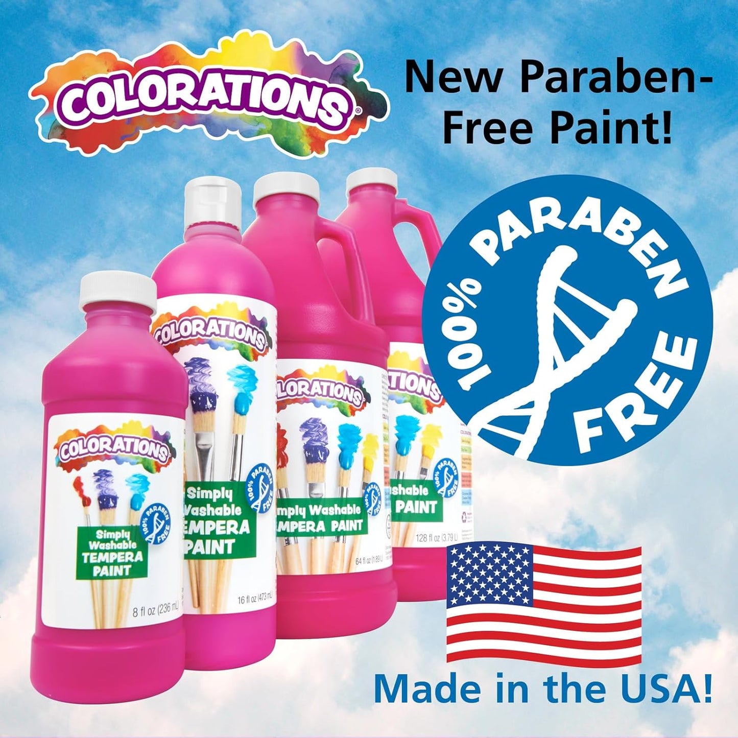 Hot Colorations Paraben-Free Simply Washable Tempera Paint, Rainbow Plus 8-Pack | Matte Finish, Vibrant Colors, Non-Toxic, Classroom Supplies, School & Craft Art Supply Set, 16 oz Each