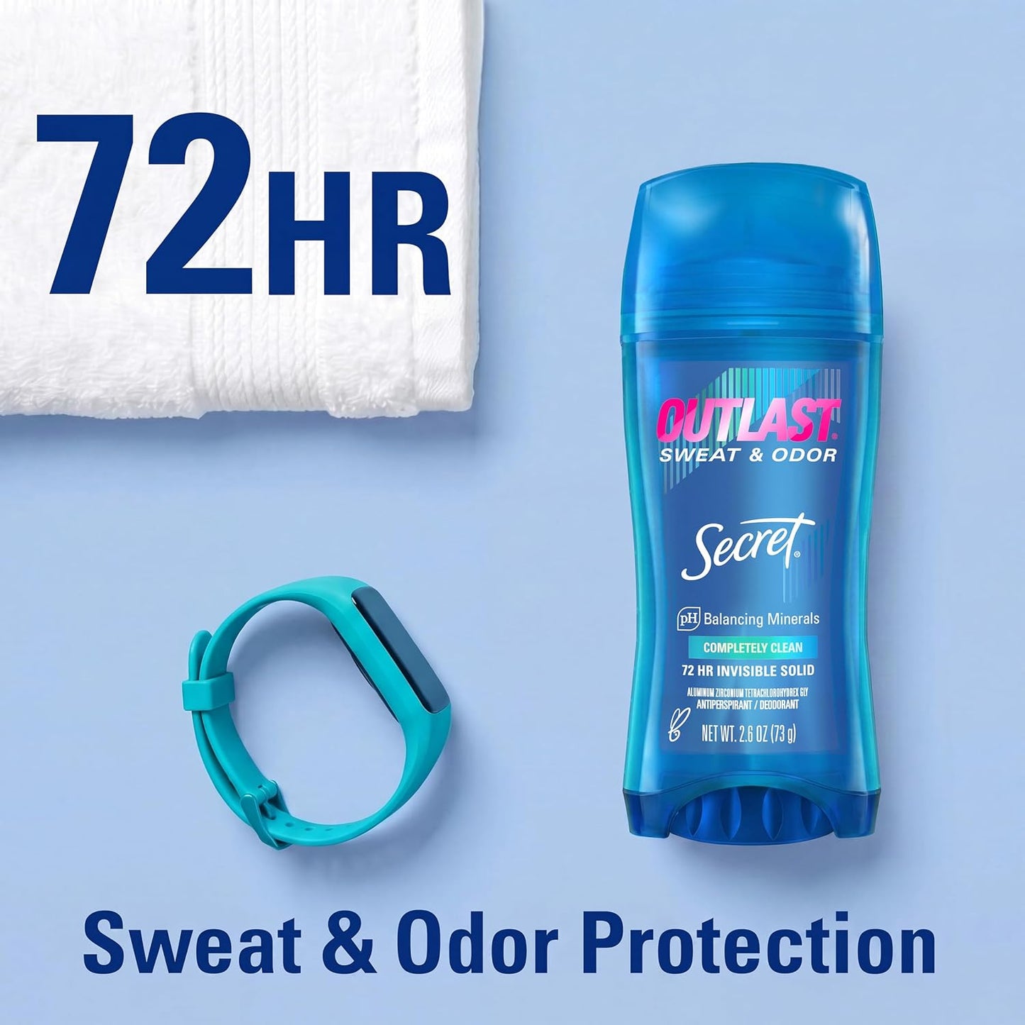 HotSecret Outlast Antiperspirant Deodorant for Women, 72hr Sweat & Odor Protection, PH Balancing Minerals, Invisible Solid, Completely Clean Scent, 2.6 oz (Pack of 2)