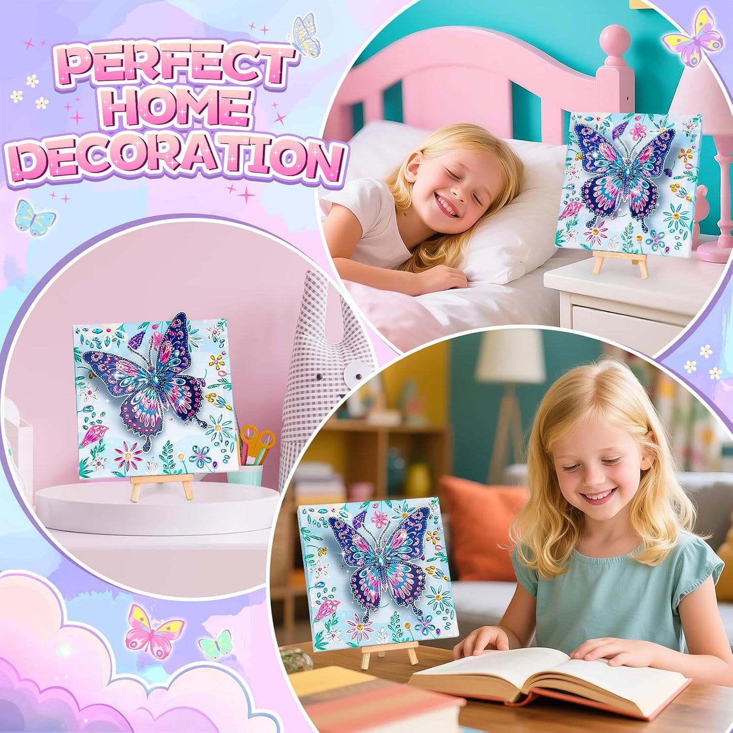 Hot Arts and Crafts for Kids Age 8-12, Diamond Art Kit for Kids, Gifts for 6 7 8 9 10 Year Old Girls, Birthday Presents Toys for Girl Teen, Fun Activities Gem Art Butterfly Kit with Frame for Home Decor