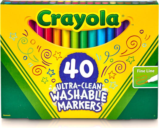 HotCrayola Ultra Clean Fine Line Washable Markers (40ct), School Supplies, Classroom Teacher Must Haves, Homeschool Essentials, Gifts for Kids, Ages 3, 4, 5