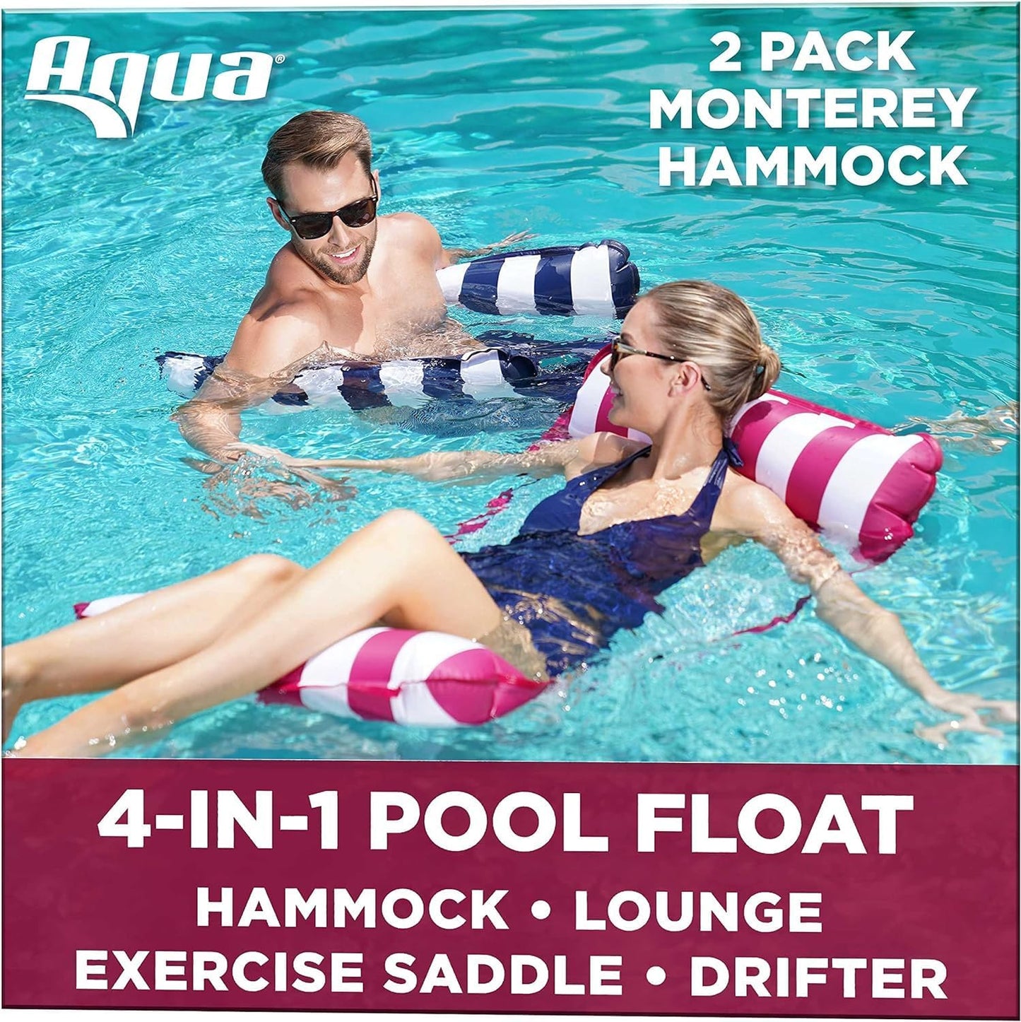 HotAqua 4-in-1 Monterey Hammock Pool Float & Water Hammocks – 2-3-4 Multipacks – Multiple Colors/Styles – for Adults and Kids Floating