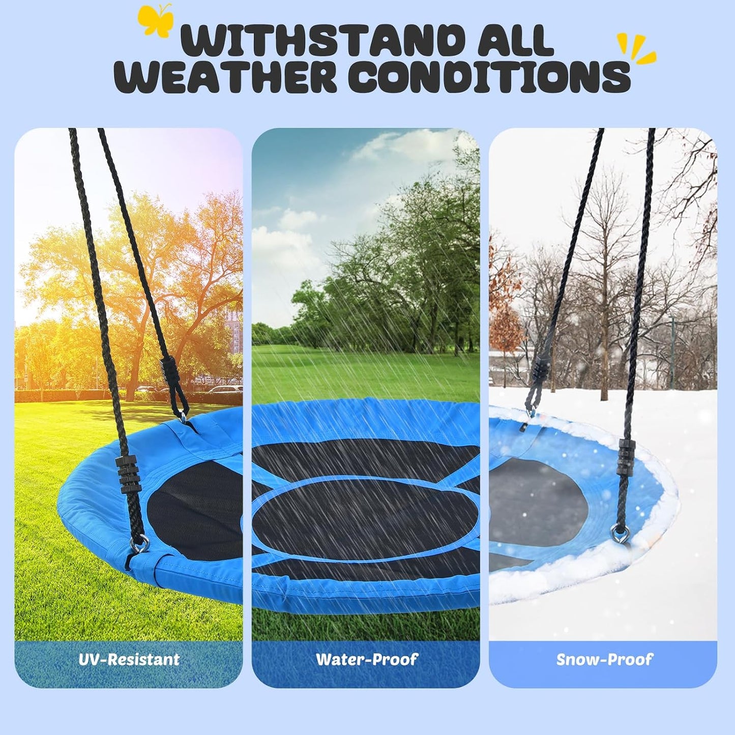 Hot Trekassy 700lb 40 Inch Saucer Tree Swing for Kids Adults Outdoor 900D Oxford Waterproof with 2pcs Tree Hanging Straps, Steel Frame and Adjustable Ropes Blue