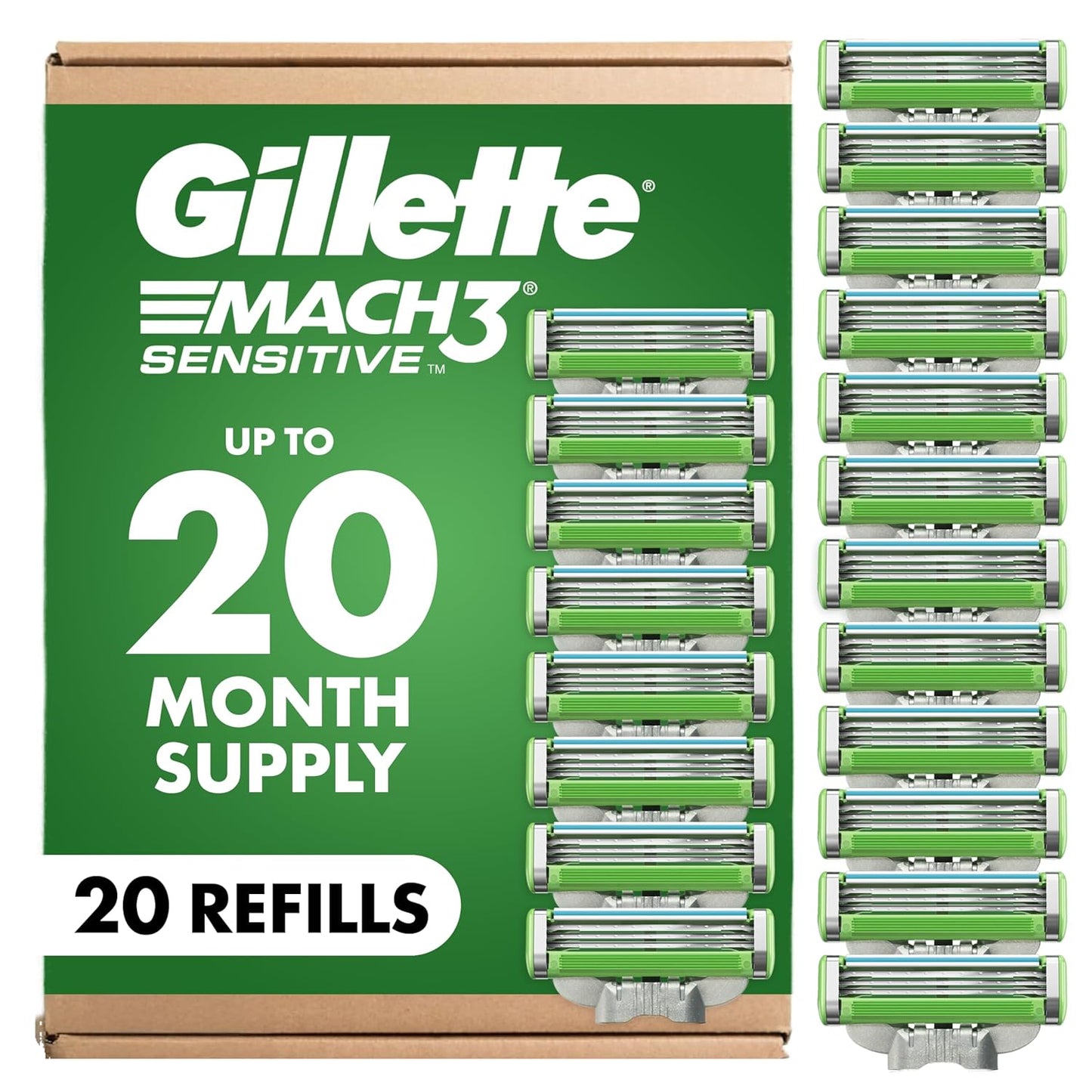HotGillette Mach3 Sensitive Mens Shaving Razor Blade Refills, 20 Count