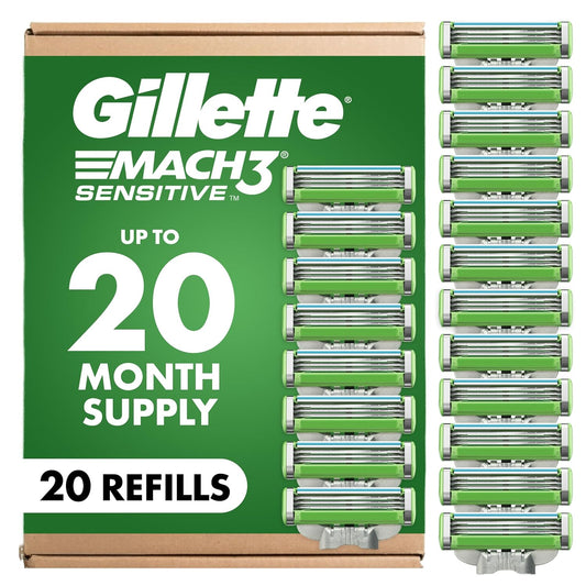 HotGillette Mach3 Sensitive Mens Shaving Razor Blade Refills, 20 Count