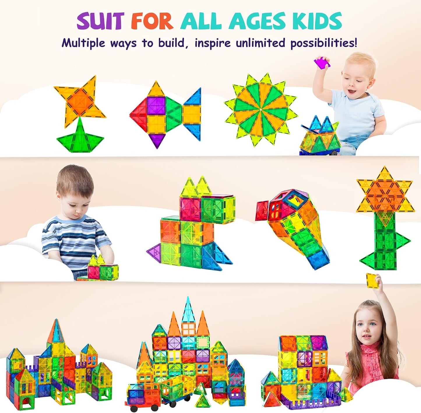 Hot cossy 120Pcs Magnetic Tiles Magnetic 3D Building Blocks Set Educational Construction Toys for 3 4 5 6 7 8 Year Old Boy and Girl with Stronger Magnets, Educational Toys, Recreational, Conventional