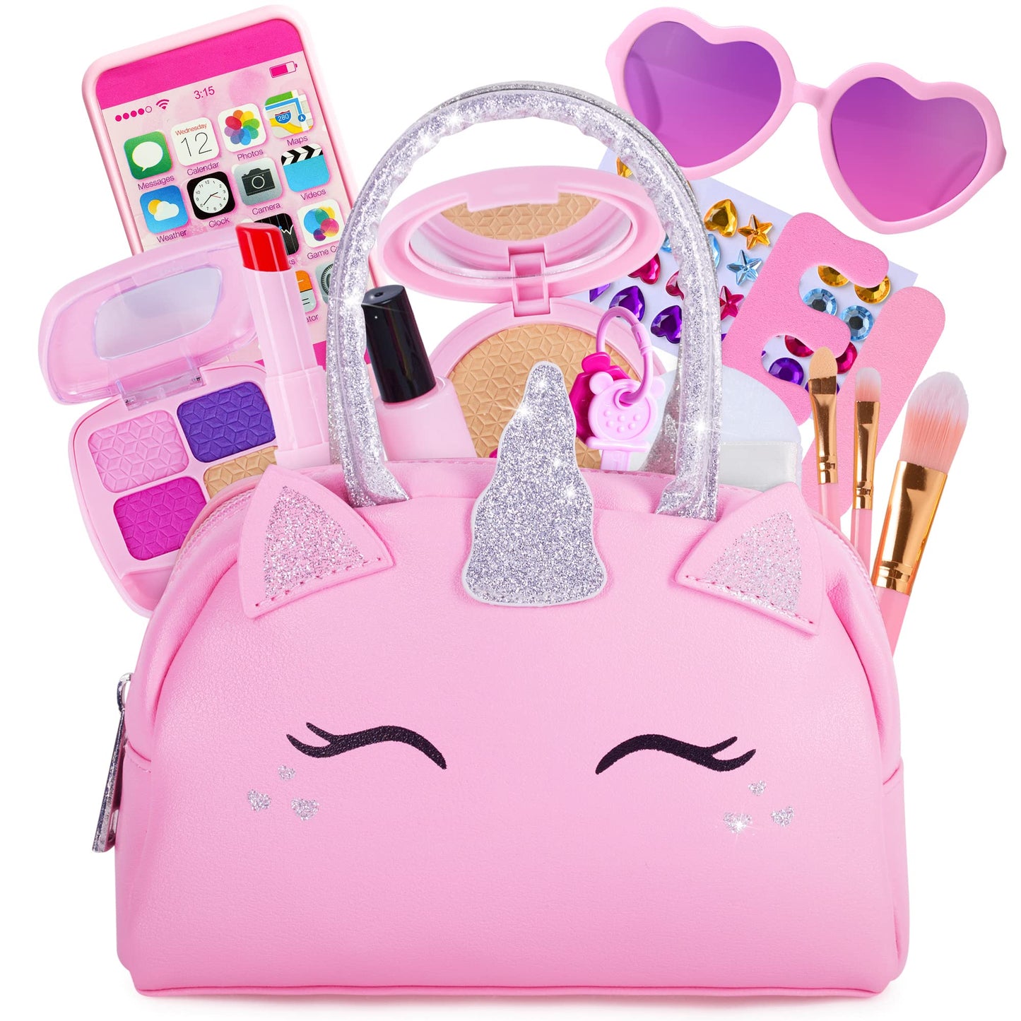 HotKids Real Makeup Kit with Pink Unicorn Purse Non Toxic Washable Make Up Set | Unicorn Toys for Girls Age 4-6, 5 Year Old Girl Birthday Gift Ideas, Toddler Little Girl Gifts 3 4 5 6 7 8 9 10 Years Old