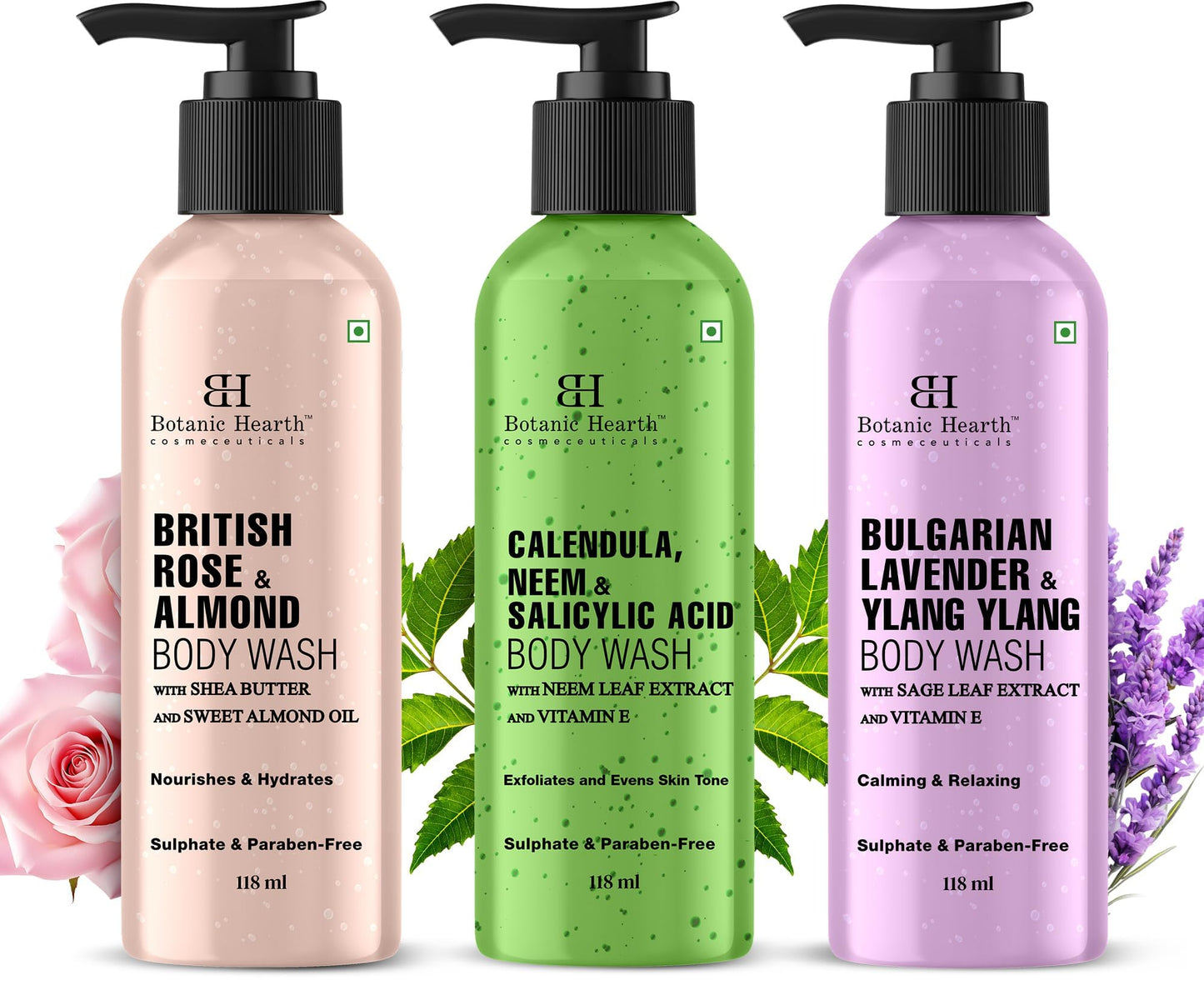 HotBotanic Hearth Tea Tree Body Wash, 16 Fl Oz (473 ml) Pack of 2 | With Tea Tree Oil, Peppermint & Sea Buckthorn | Gently Cleanses, Refreshes & Nourishes Skin | Sulfate & Paraben Free | For Men & Women