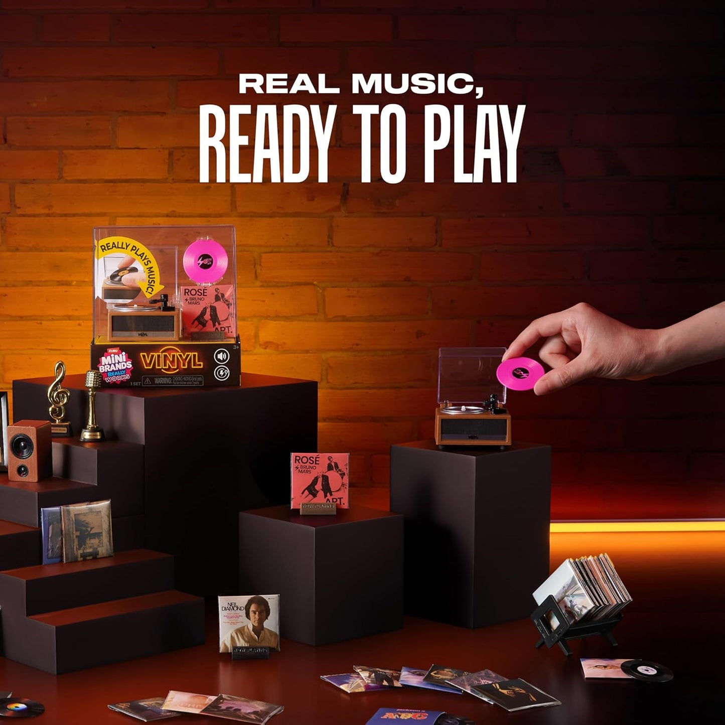 HotMini Brands Really Works Vinyl Playset Series 1 by ZURU – Functional Mini Vinyl Record Player with Actual Music Playback, Includes Record & Stand, Collectible Toy for Kids, Gen Z & Adults