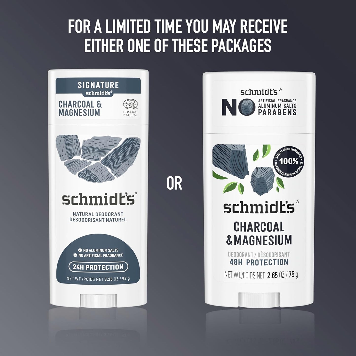 HotSchmidt's Aluminum-Free Vegan Deodorant Charcoal & Magnesium with 48 Hour Odor Protection, 2 Count for Women and Men, Natural Ingredients, Cruelty-Free, 2.65 oz, Pack of 2