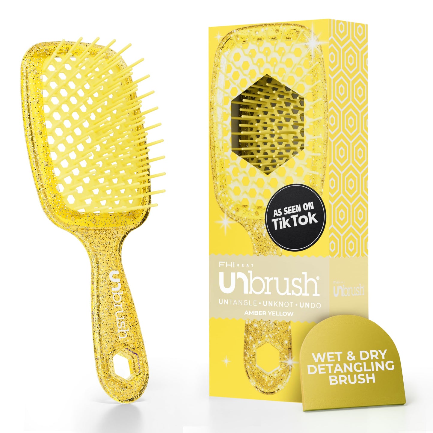 HotFHI Heat UNbrush Detangling Brush for Pain-Free Brushing on All Wet or Dry Hair Types — Durable DuoFlex Anti-Static Bristles, Lightweight Handle, Vented Hair Brush, Periwinkle Light Blue