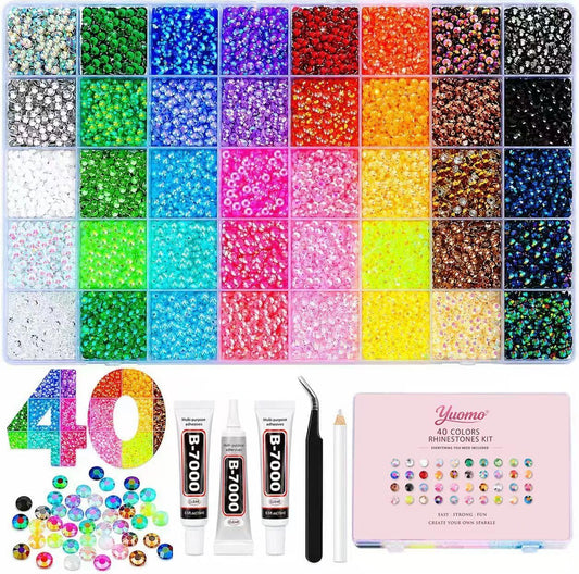 Hot40000Pcs 40 Colors Jelly Rhinestones for Bedazzling,Mix Colors Bedazzling Kit with Rhinestones,3MM SS10 Colorful Resin Flatback Gems kit with Complete Tools for Crafting, Nail Art, Shoes, Books